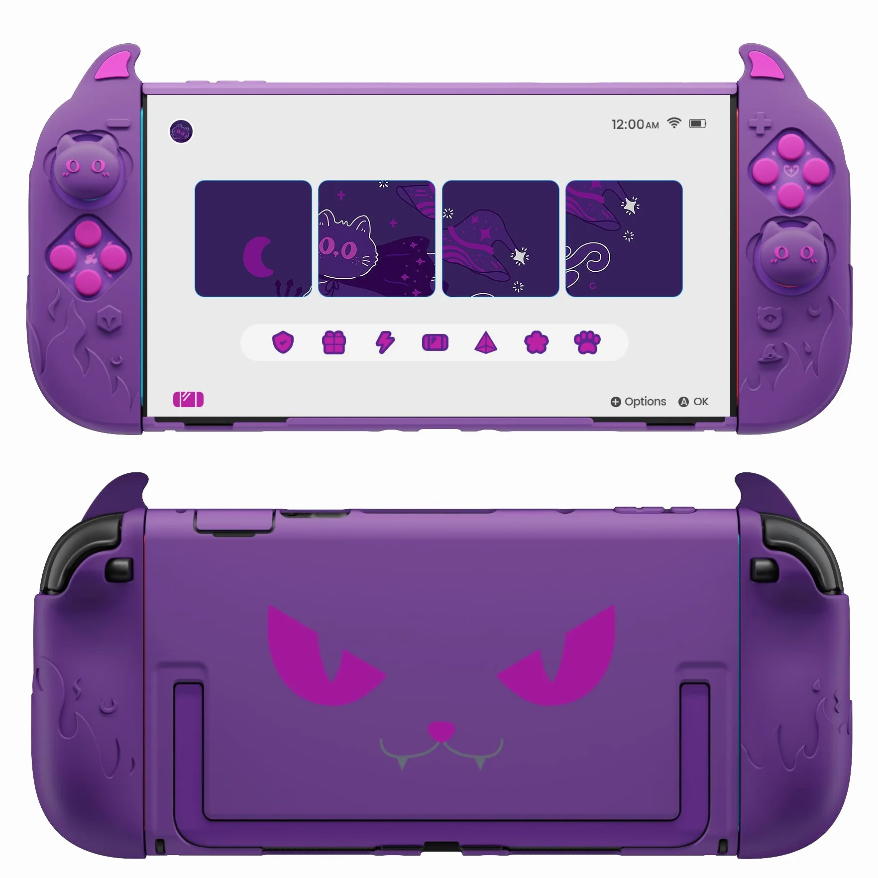 PlayVital Etui do Switch 2 z Silikonowymi Nakładkami na Uchwyty Joycon,Nakładkami na Joysticki i Naklejkami,Etui Ochronne do Switch 2 Akcesoria-Fioletowy
