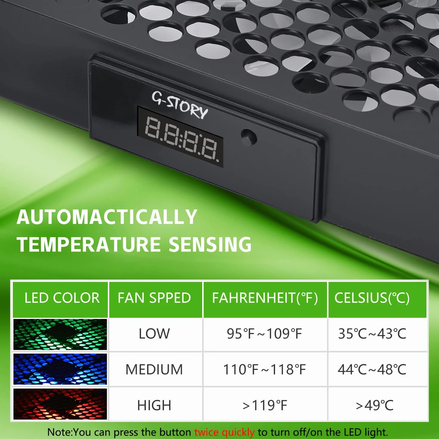G-STORY Wentylator do Xbox Series X, prędkość wentylatora jest automatycznie regulowana przez temperaturę, dwie temperatury, cichy, 3 prędkości 1500/1750/2000 obr./min (140 mm) z RGB LED