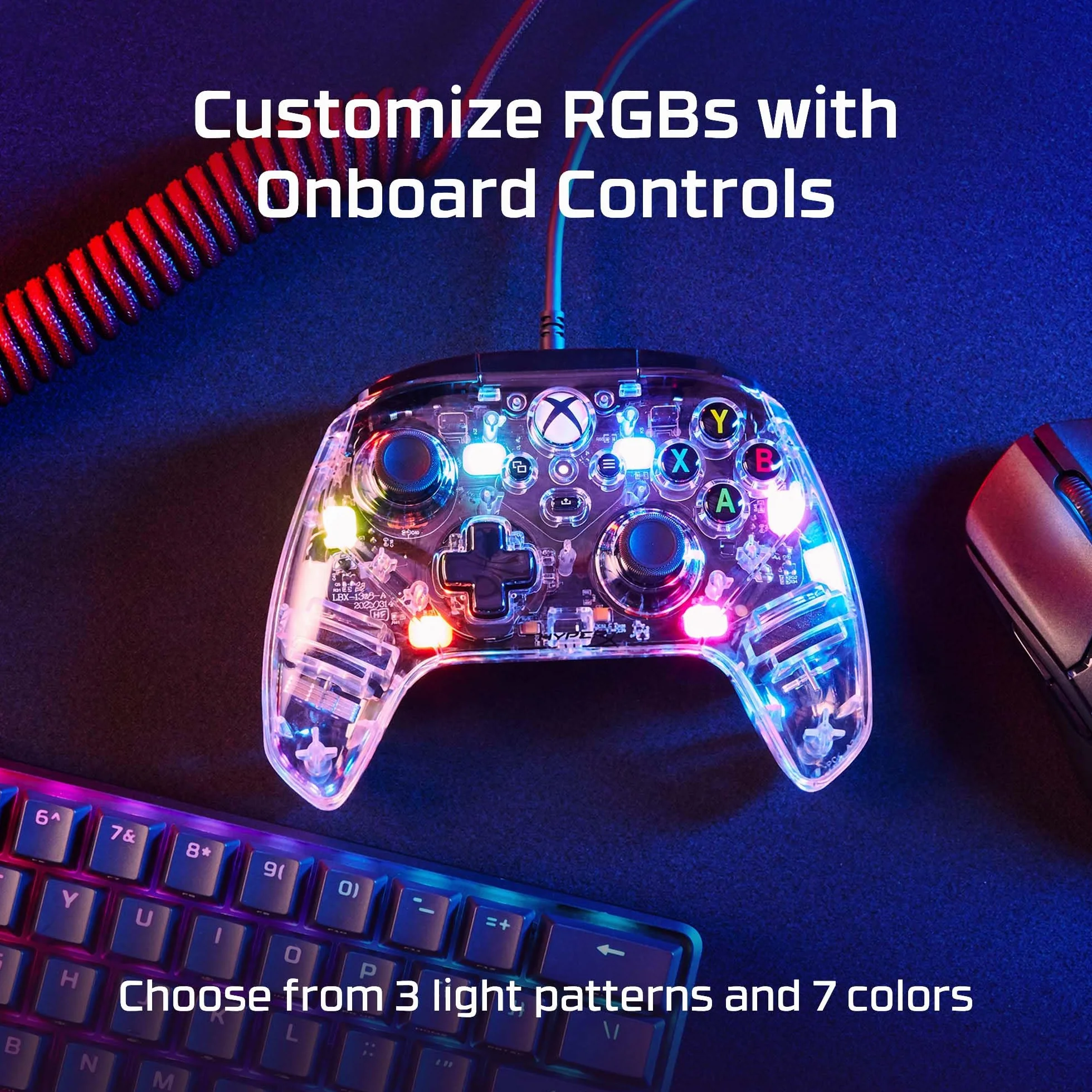 HyperX Clutch Gladiate RGB przewodowy kontroler do Xbox One, Xbox Series X|S, Windows 10/11, Joystick, Gamepad, silniki wibracyjne, z podwójnym silnikiem wibracyjnym, RGB
