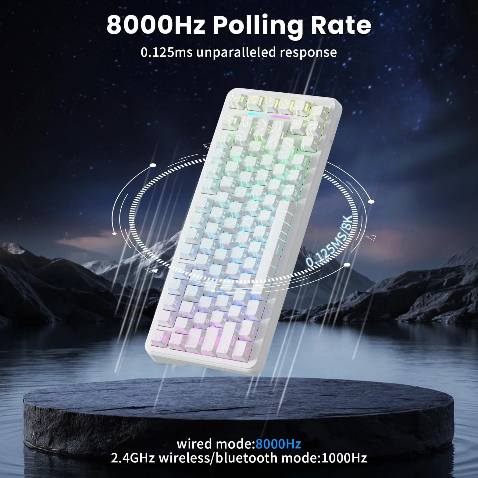 ATTACK SHARK X82PRO HE 75% Bezprzewodowa Szybka Przełącznik Magnetyczny Klawiatura, 8000 Przewodowa Klawiatura Gamingowa, Przełączniki Hall Effect z Regulowaną Aktywacją, QWERTY, C01 RGB Kabel -Biały