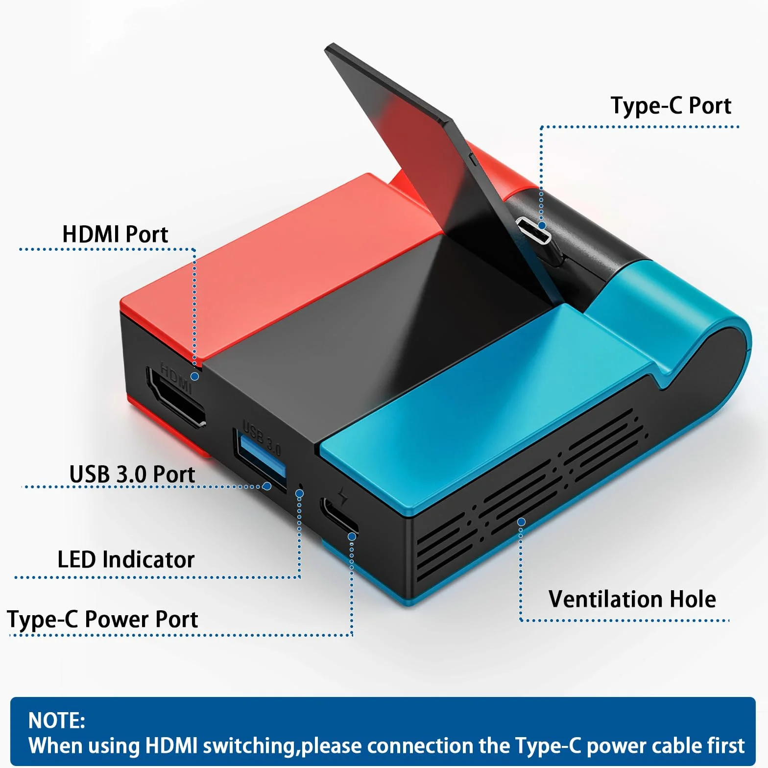 Dock TV Switch - składana stacja dokująca Tendak do przełącznika Nintendo/przełącznika OLED, przenośna stacja przełącznika typu C z adapterem HDMI i portem USB 3.0