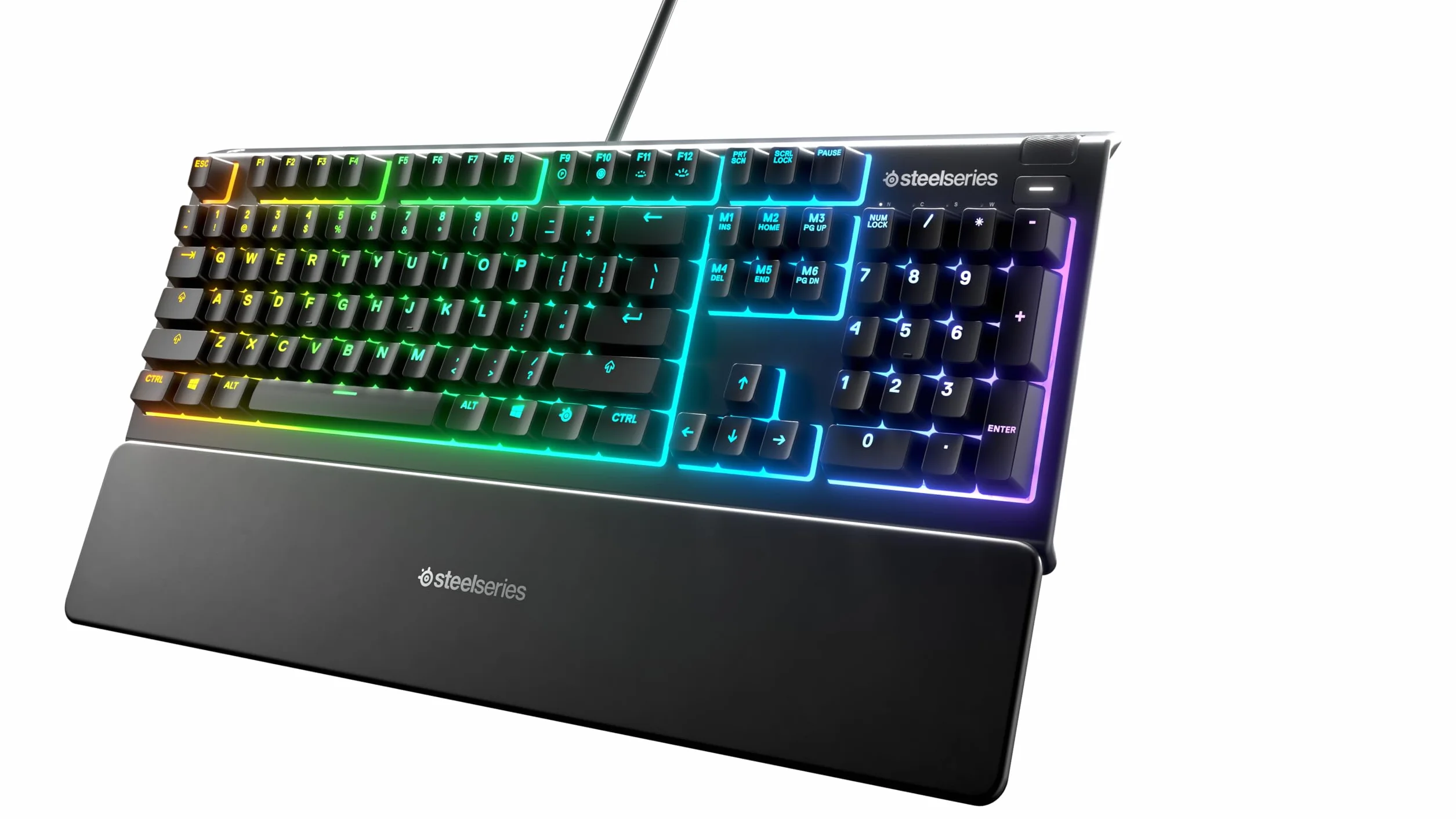 SteelSeries Apex 3 - klawiatura do gier RGB - 10-strefowe podświetlenie RGB - magnetyczna podpórka pod nadgarstki Premium - amerykański układ QWERTY, czarna