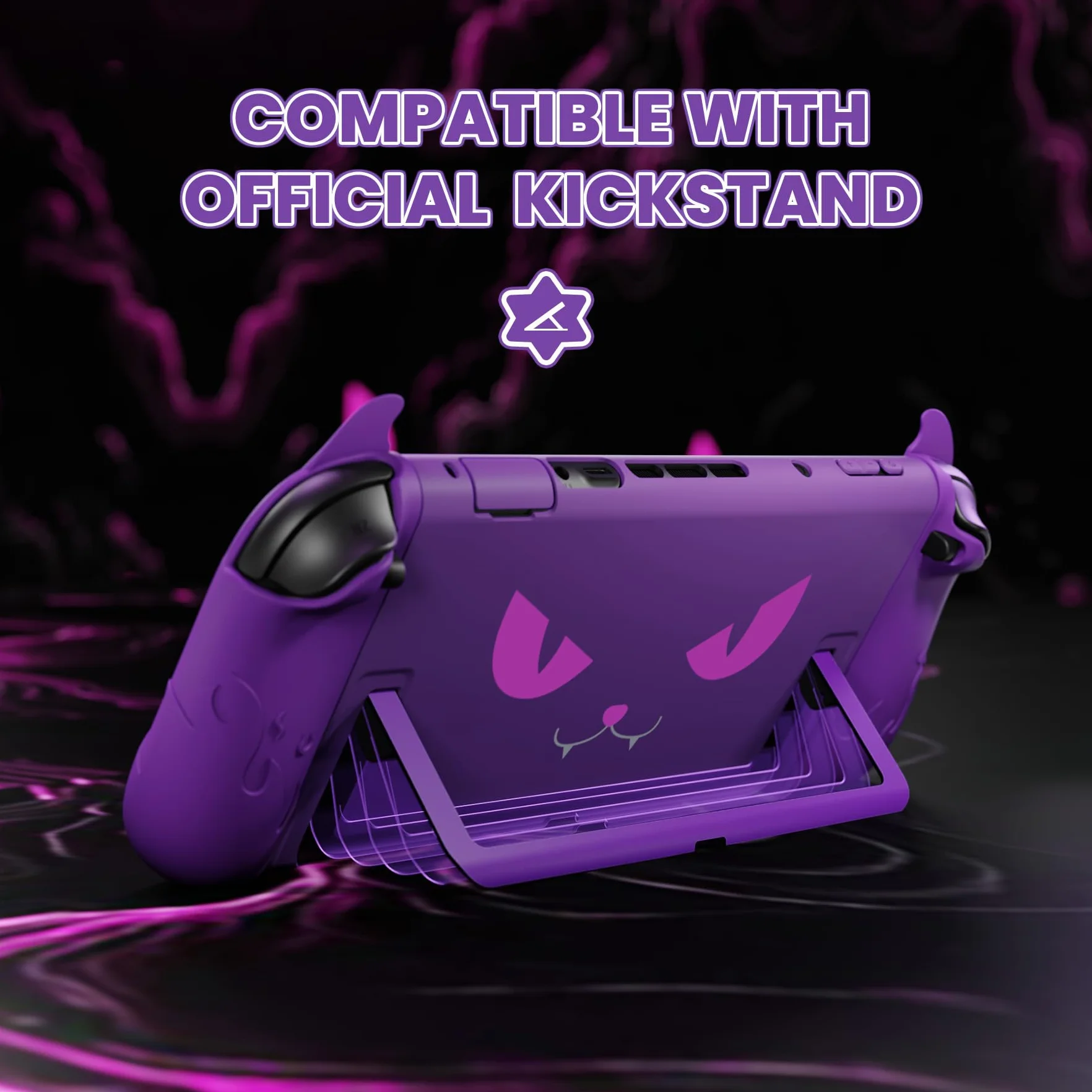 PlayVital Etui do Switch 2 z Silikonowymi Nakładkami na Uchwyty Joycon,Nakładkami na Joysticki i Naklejkami,Etui Ochronne do Switch 2 Akcesoria-Fioletowy