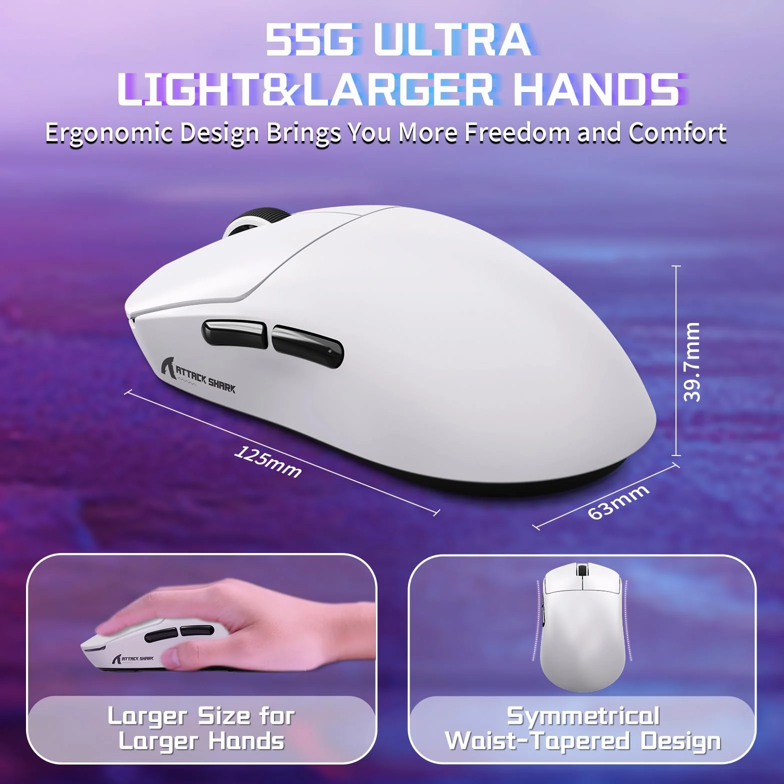 MAMBASNAKE X ATTACK SHARK X8SE Ultralekka bezprzewodowa mysz gamingowa 55g,25000DPI,sensor PixArt PAW3311,BT/2.4G/USB-C,żywotność 80 mln kliknięć,akceleracja 40G,500mAh,sterowniki online,Win/Mac–Biała