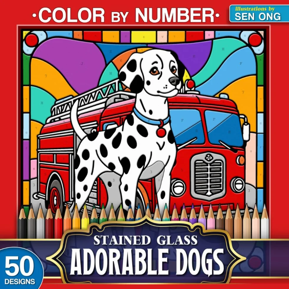 Adorable Dogs Stained Glass Color by Number: 50 Cute and Popular Pups from Around the World