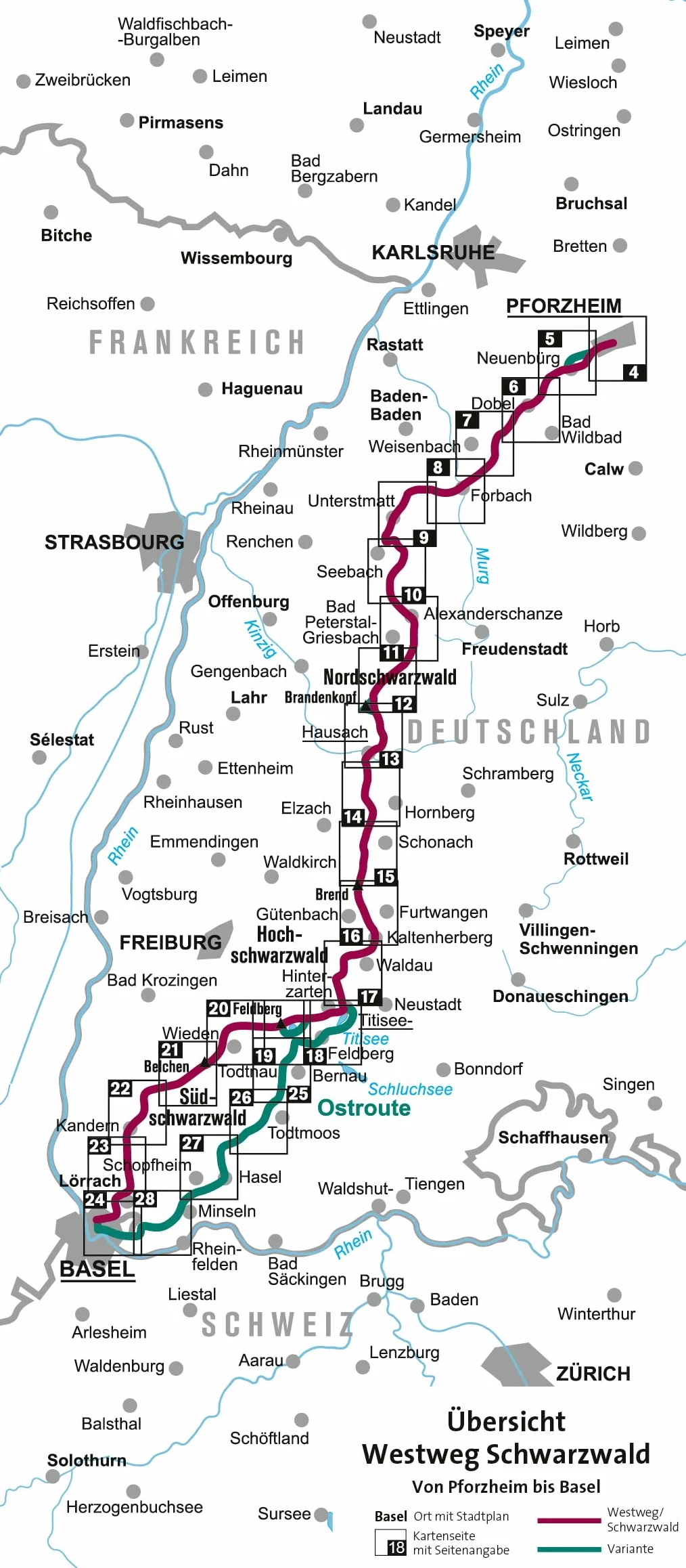 KOMPASS Wander-Tourenkarte Westweg Schwarzwald 1:50.000: Leporello Karte, reiß- und wetterfest: 2505