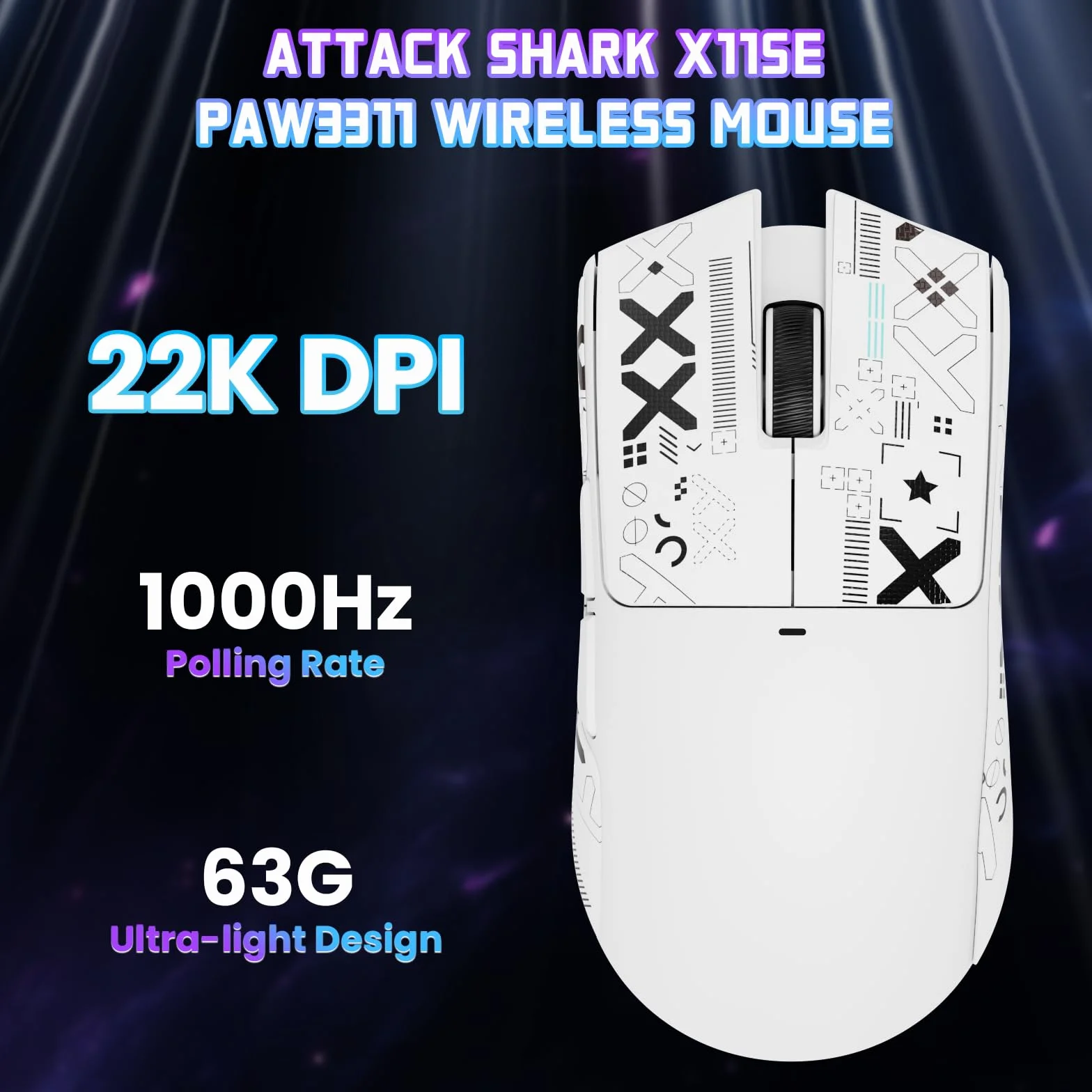 ATTACK SHARK X11SE Bezprzewodowa Mysz do Gier, 63g Superlekka z Czujnikiem PixArt PAW3311, 22000 DPI, Trzy Tryby BT/2,4 GHz/Przewodowy, 1000Hz, 300mAh, Dual Controller, do PC/XBOX/Mac (Biały z taśmą)