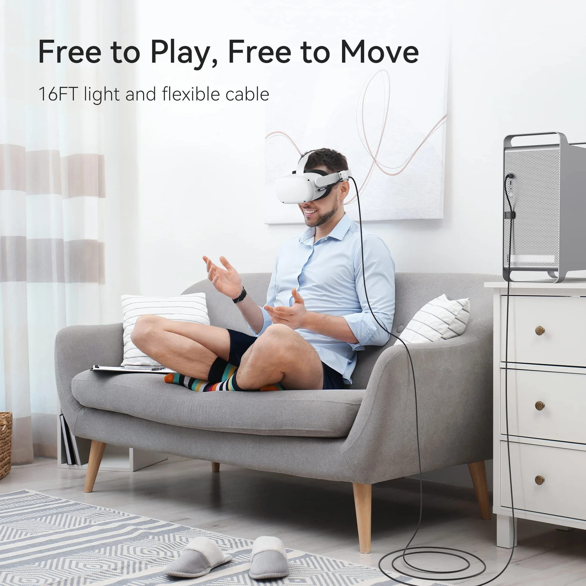 KIWI design Kabel łączący 5 metrów kompatybilny z akcesoriami Quest 3/2, z klipsem na kabel