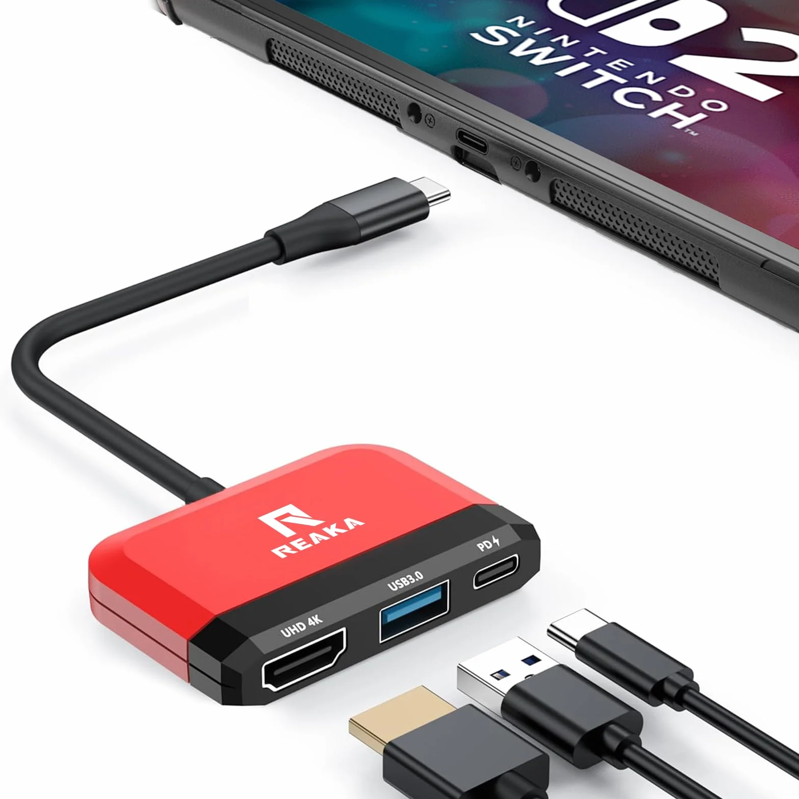 RREAKA Switch Dock for Nintendo Switch OLED, 3 in 1 Switch TV Adapter with 4K HDMI, USB 3.0 Port, Type C 100W Charging, Portable Switch Docking Station Travel, for Samsung Dex S24, MacBook