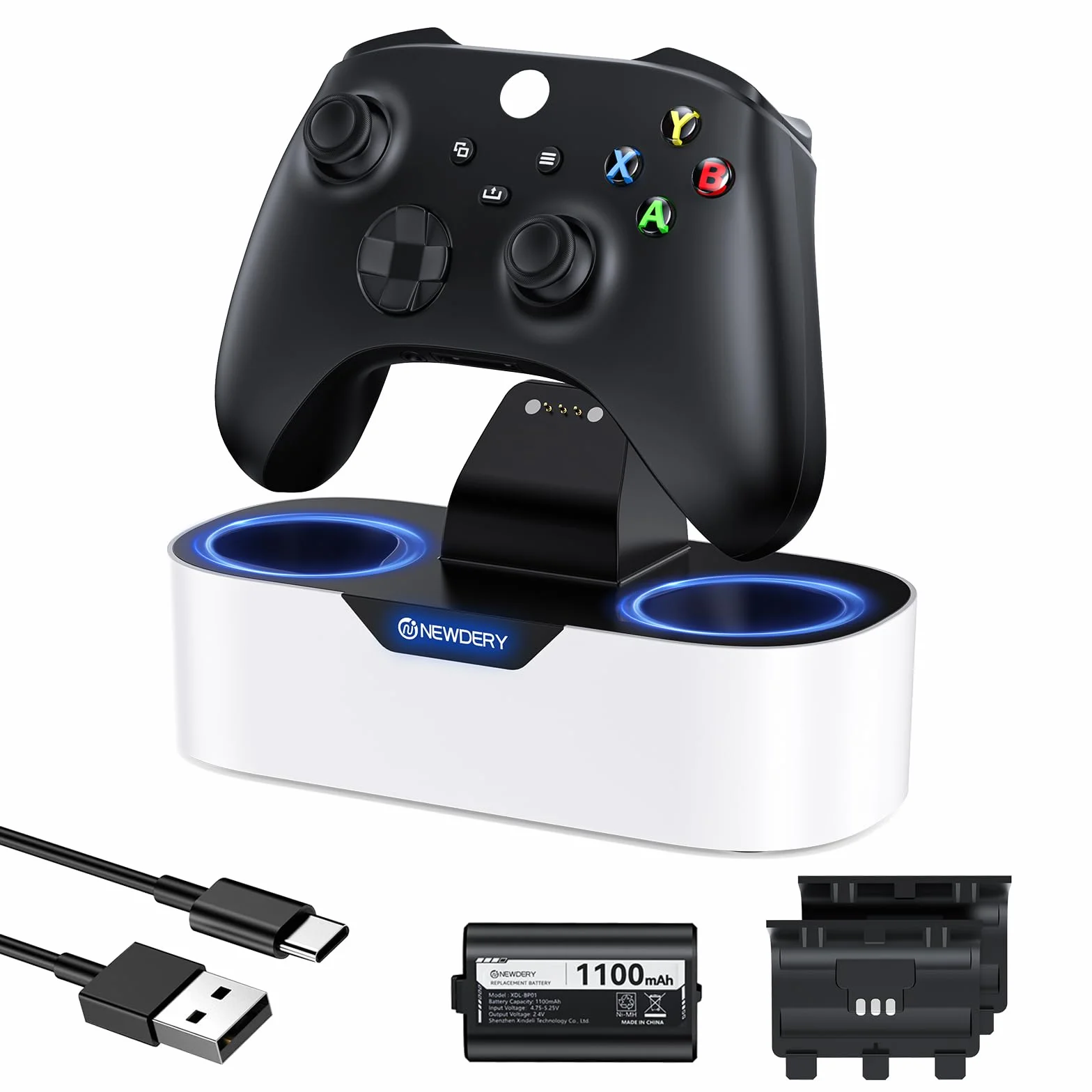 NEWDERY Solo Charger Station do kontrolerów bezprzewodowych Xbox, szybka stacja ładująca, pojedyncza podstawka ładująca do kontrolera Xbox One/serii X|S
