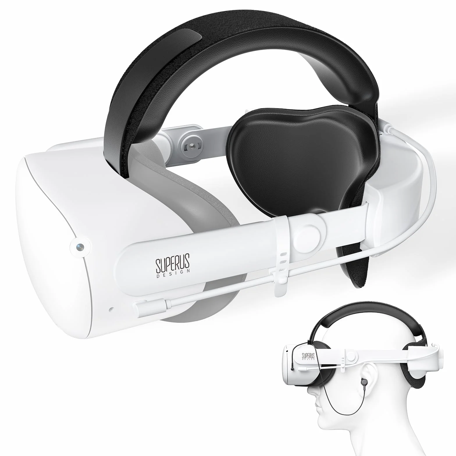 SUPERUS Pasek na głowę baterii dla Quest 2 ze słuchawkami, regulowany pasek elitarny, akcesoria zastępcze dla Meta/Oculus Quest 2, wydłuża czas odtwarzania i zmniejsz nacisk na głowę