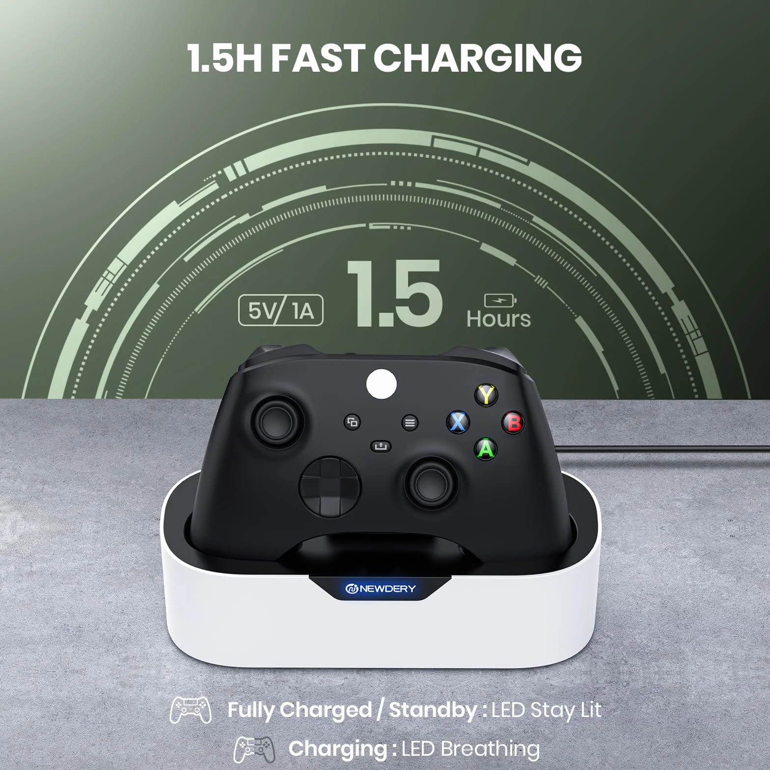 NEWDERY Solo Charger Station do kontrolerów bezprzewodowych Xbox, szybka stacja ładująca, pojedyncza podstawka ładująca do kontrolera Xbox One/serii X|S