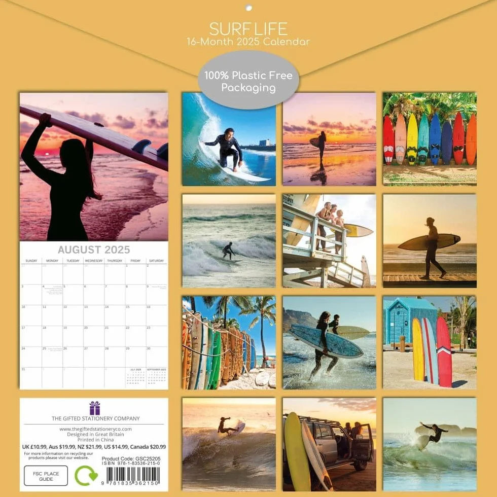 Surf Life – Surfen – Surfing 2025 – 16-Monatskalender: Original The Gifted Stationery Co. Ltd [Mehrsprachig] [Kalender]