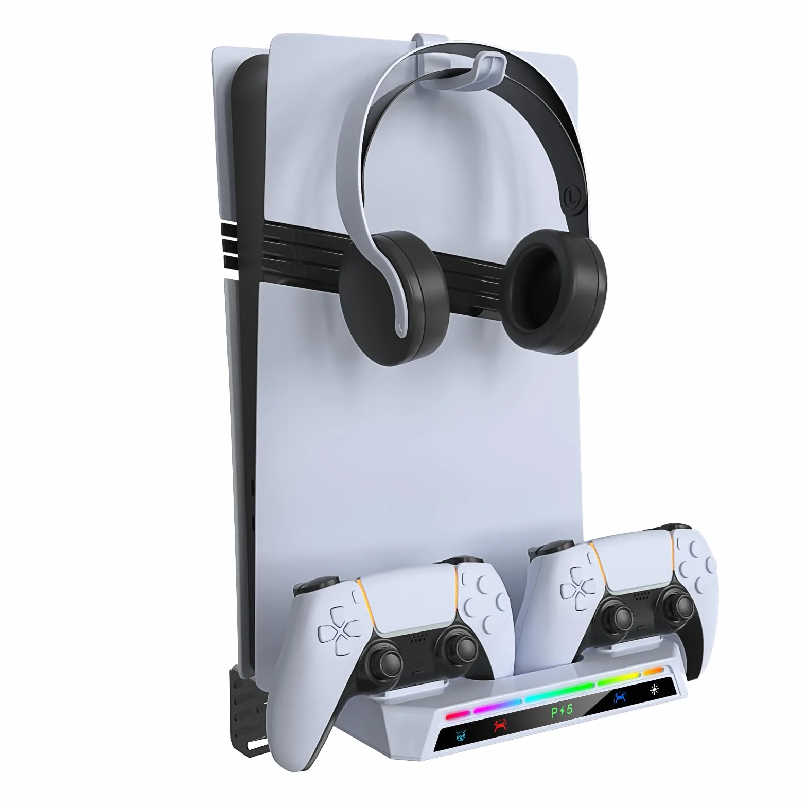 Uniwersalny stojak ścienny do PS5/PS5 Slim/ps5 Pro stojak na gamepad ładowanie wieszak na słuchawki z kontrolerem RGB Light Bar i słuchawkami uchwyt ścienny zestaw