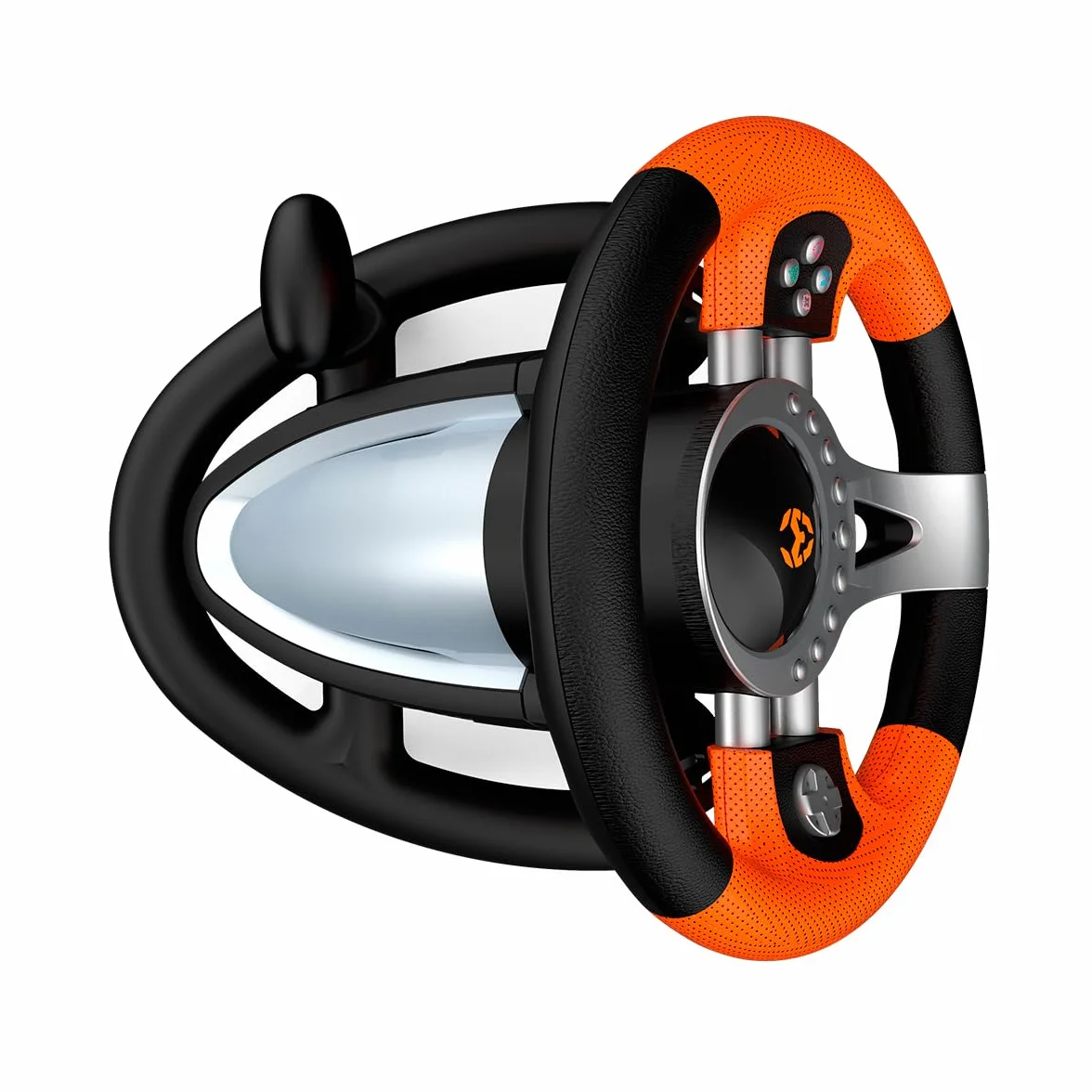 KROM K-DRIVER- Wieloplatformowy zestaw kierownicy i pedałów, dźwignia zmiany biegów i łopatki na kierownicy, efekt wibracji, kompatybilny PC, PS3, PS4 i XBOX, czarno-pomarańczowy