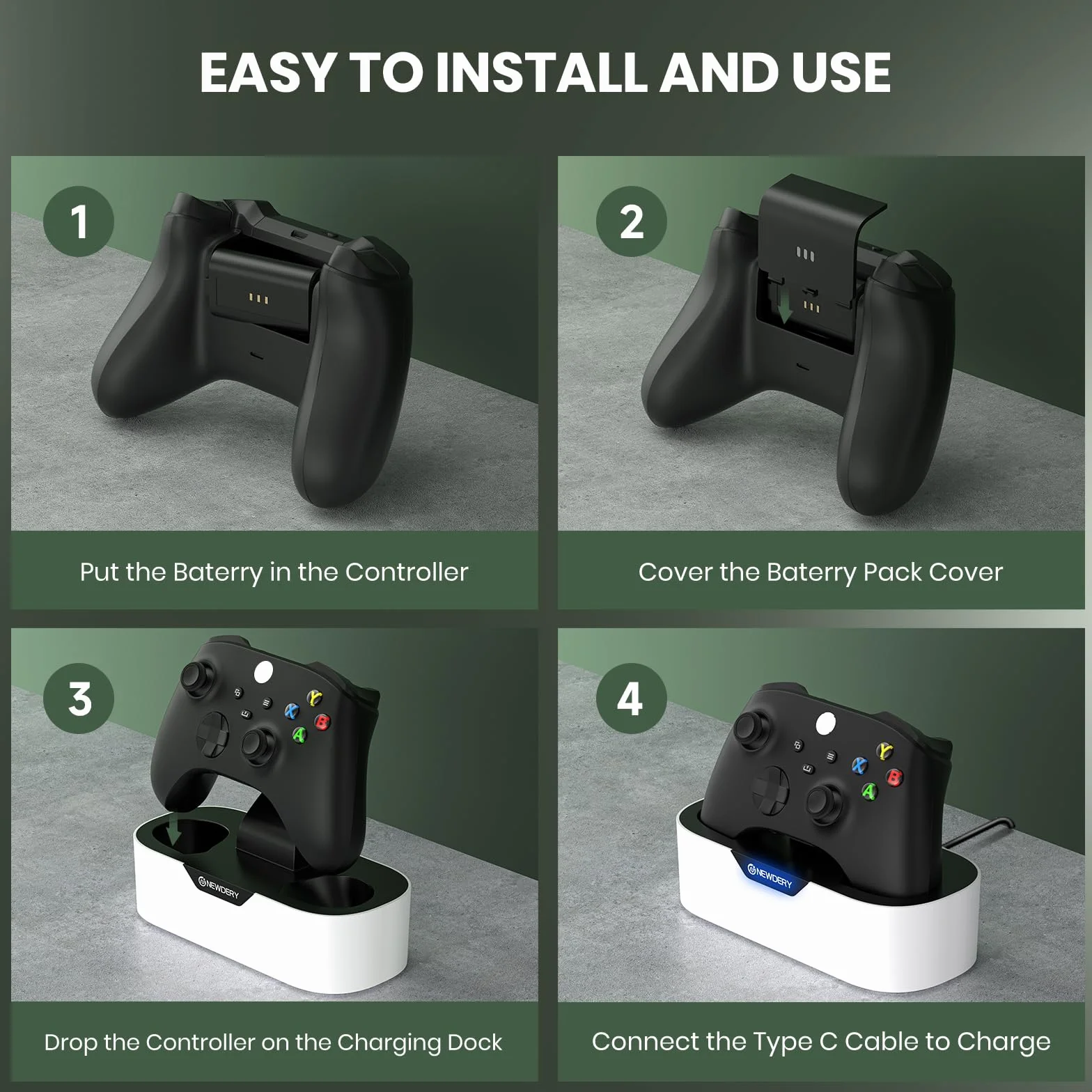 NEWDERY Solo Charger Station do kontrolerów bezprzewodowych Xbox, szybka stacja ładująca, pojedyncza podstawka ładująca do kontrolera Xbox One/serii X|S