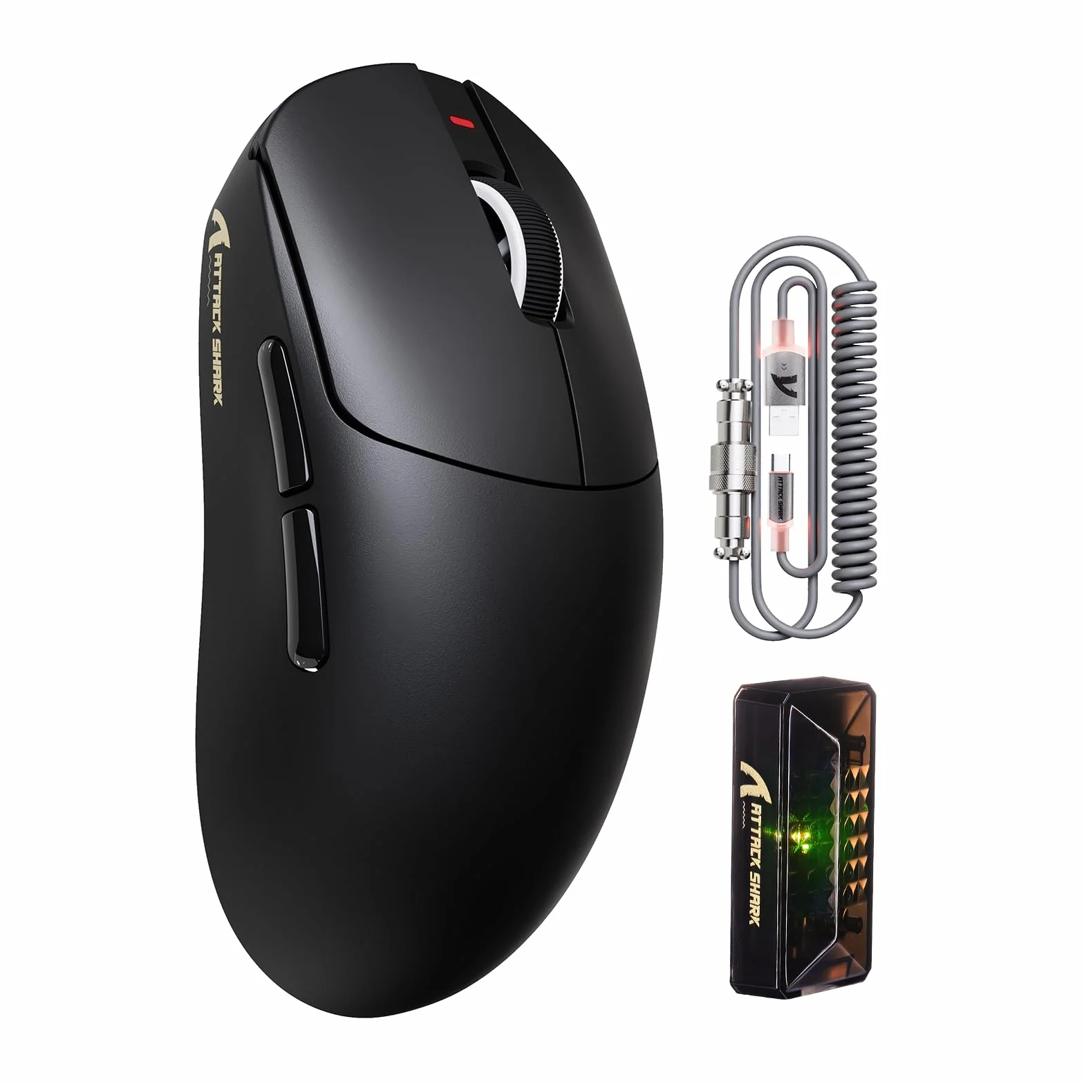 ATTACK SHARK X8PRO 55g Mysz bezprzewodowa do gier, ultralekka, spiralny kabel dla średnich i dużych dłoni, częstotliwość odświeżania 8 tys., 2,4 GHz/przewodowy/BT, 500mAH,40000 DPI-czarny