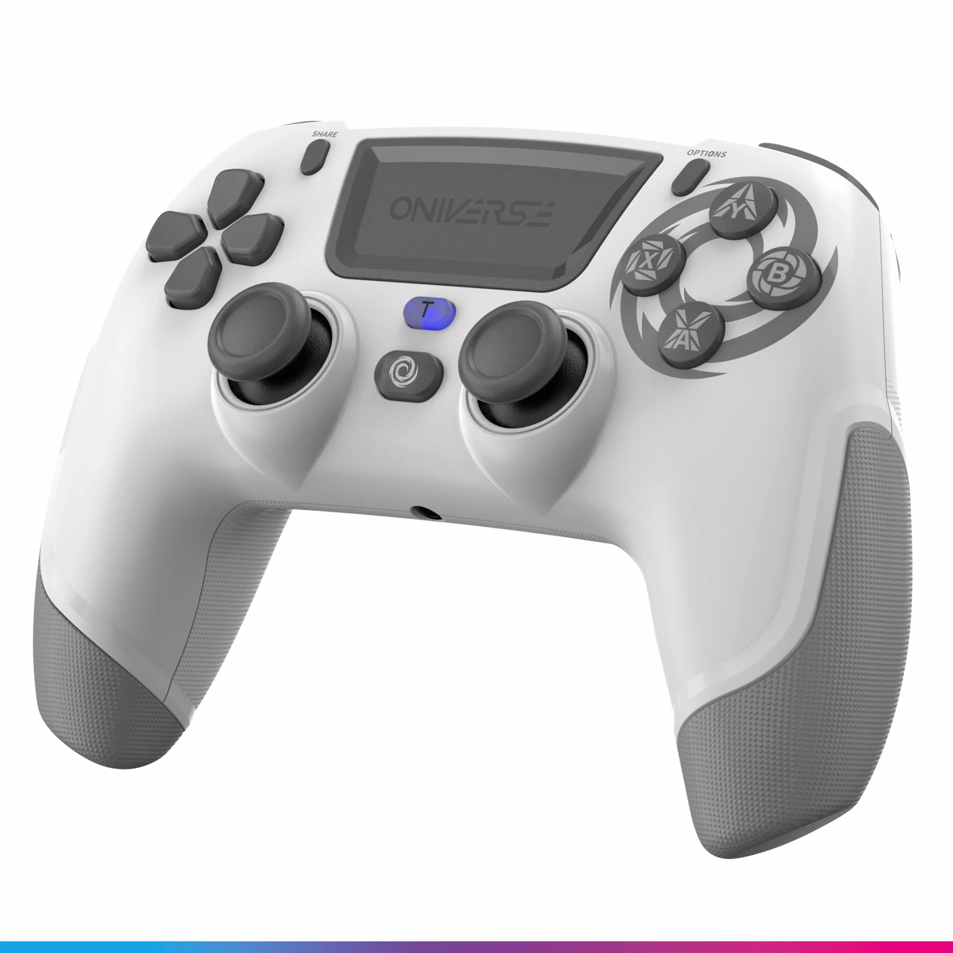Oniverse Bezprzewodowy kontroler do PS4 PS3 PC Android iOS, gniazdo słuchawkowe, joystick z efektem hali, akumulator 1000 mAh, przyciski makro, funkcja budzenia, 6-osiowy żyroskop, Revolt White
