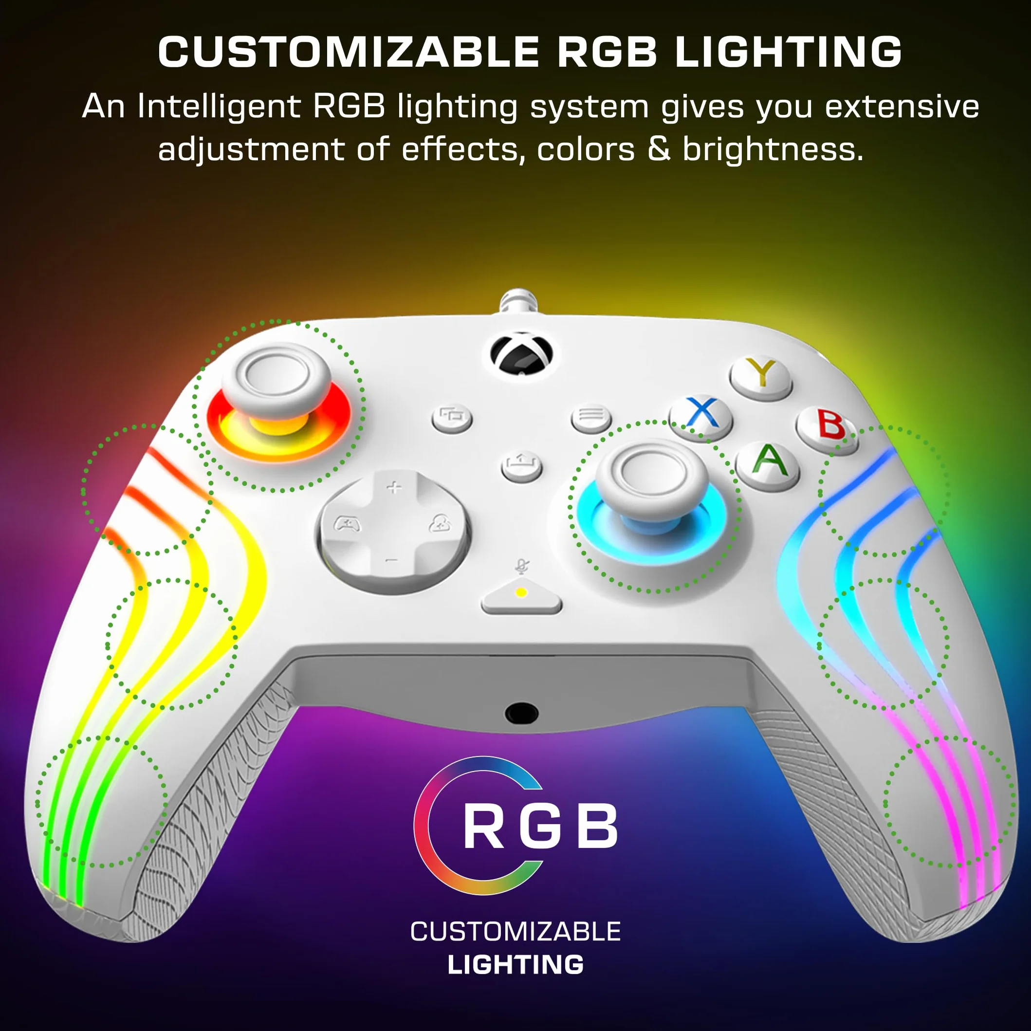 Turtle Beach Afterglow Wave, biały, przewodowy kontroler do gier RGB – licencjonowany dla Xbox Series X lub S, Xbox One i Windows