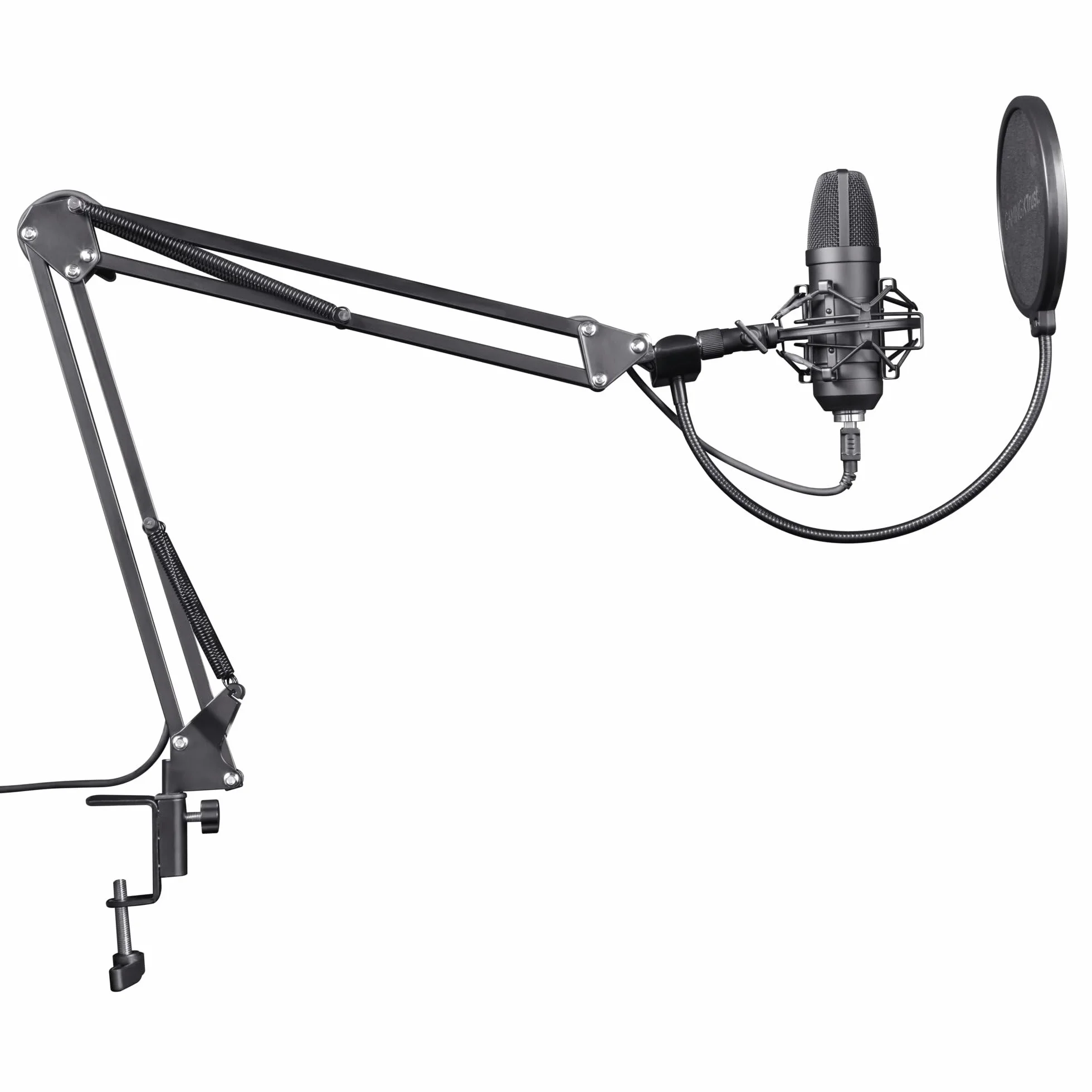 Trust Gaming GXT 252+ Emita Profesjonalny Mikrofon Studyjny z Ramieniem, Pop Filter i Kosz Antywibracyjny, Mikrofon Komputerowy USB z Wysięgnikiem, Podcast, ASMR, Nagrywanie Muzyki, Streaming, Gry