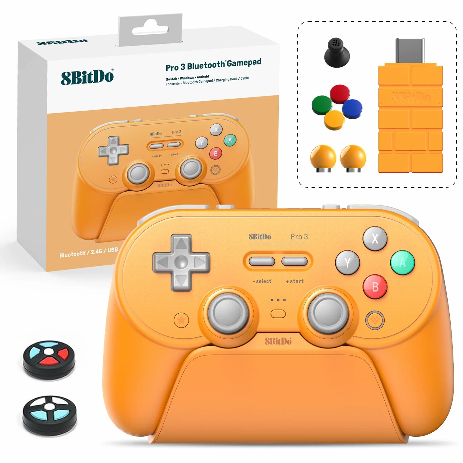 8Bitdo Pro 3 Kontroler Bluetooth Joystickami TMR, Wymiennymi Przyciskami ABXY, Tylnymi Przyciskami Pro, Stacją Ładującą i Wyzwalaczami Efektu Halla do Switch/Switch 2, Windows, Apple, SteamOS, Android
