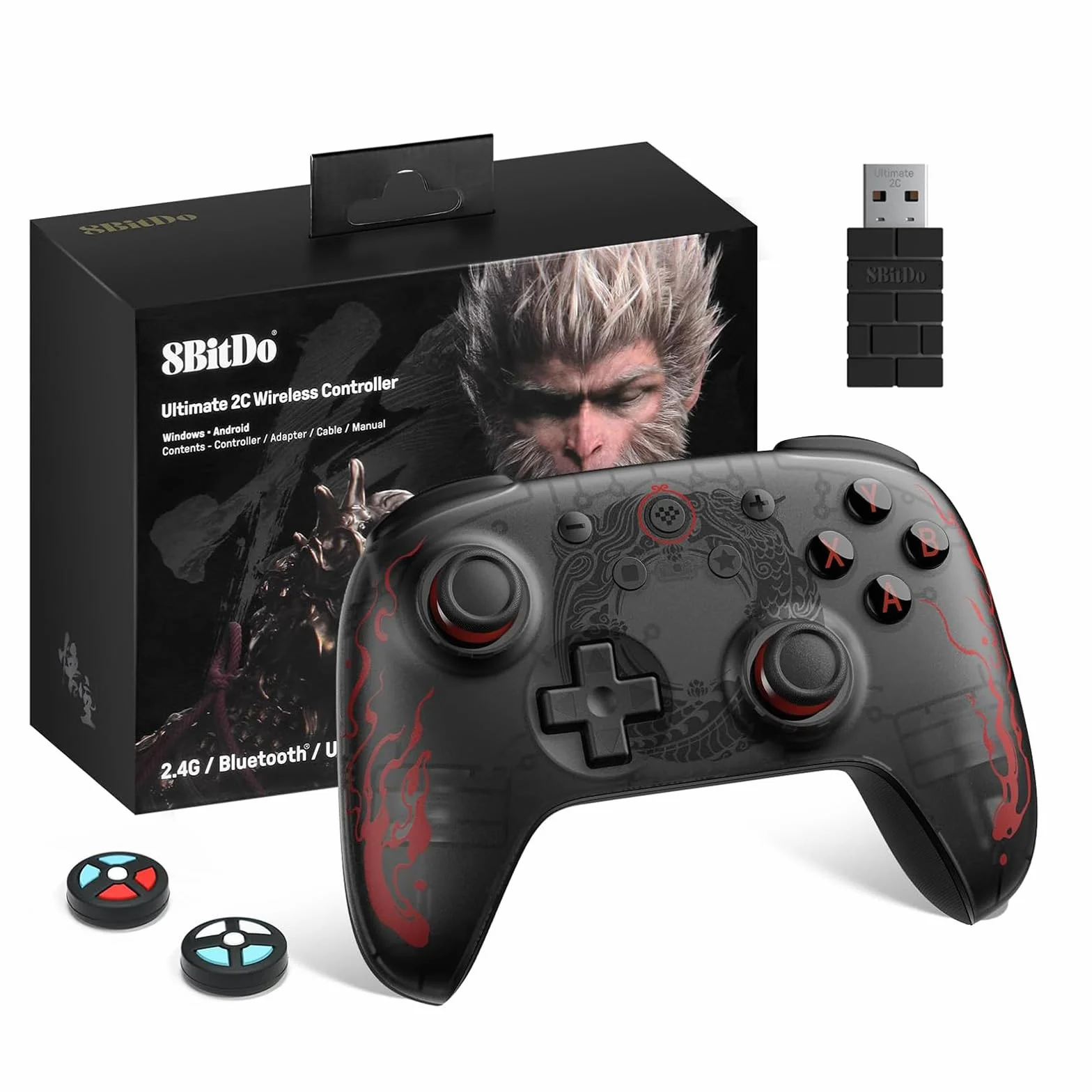 8Bitdo Ultimate 2C Kontroler Bezprzewodowy na PC Windows/Android,Joysticki/Wyzwalacze Efektem Halla,Częstotliwość Odpytywania 1000Hz,Możliwość Ponownego Mapowania Zderzaków L4/R4 | Black Myth:Wukong