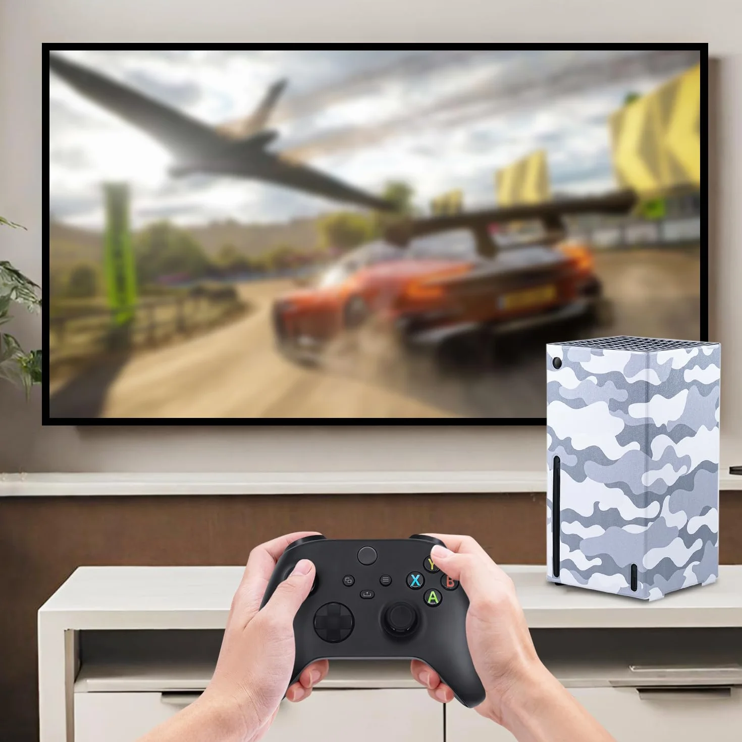 Mcbazel Magnetyczne inteligentne okłady ochronne do konsoli Xbox Series X, wysokiej jakości akcesoria ze skóry PU i miękka wyściółka wewnętrzna - szary kamuflaż
