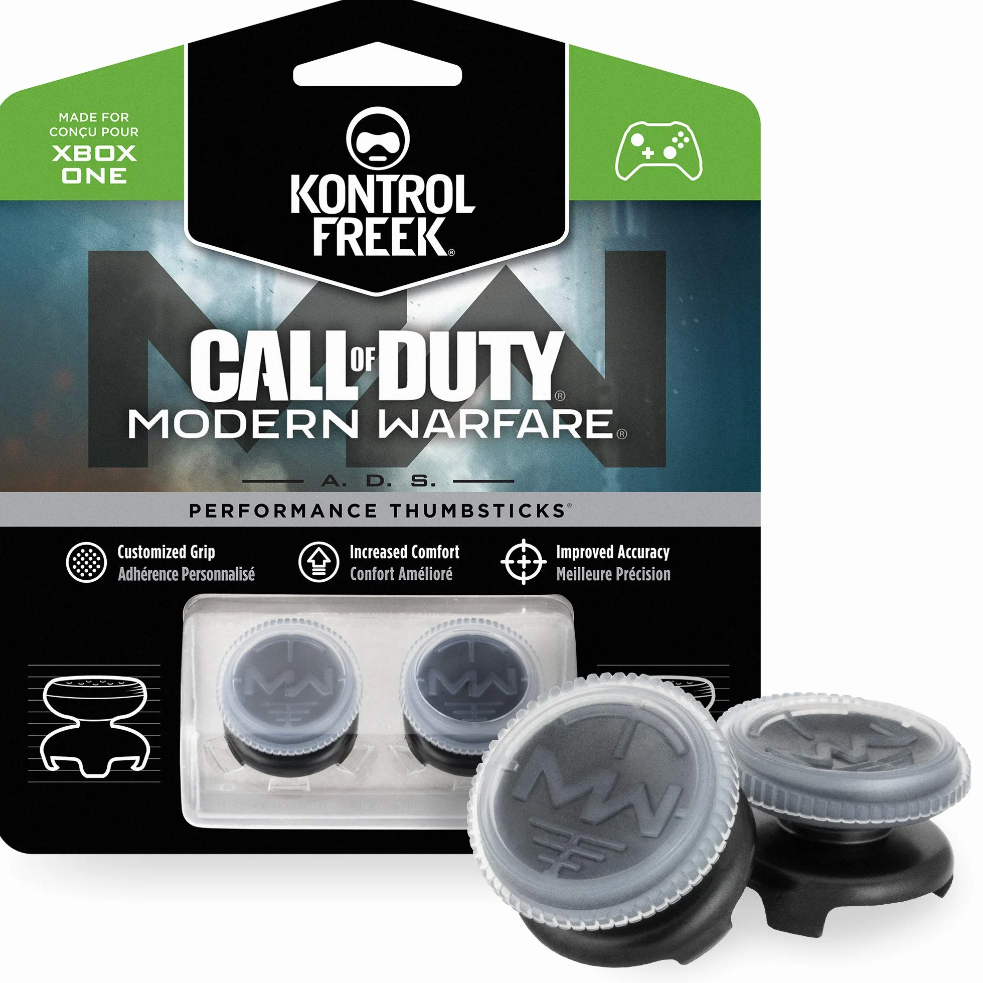 KontrolFreek Call of Duty: Modern Warfare - A.D.S. Performance Thumbsticks for Xbox One Controller | 2 High-Rise, Concave | Transparent/Black
