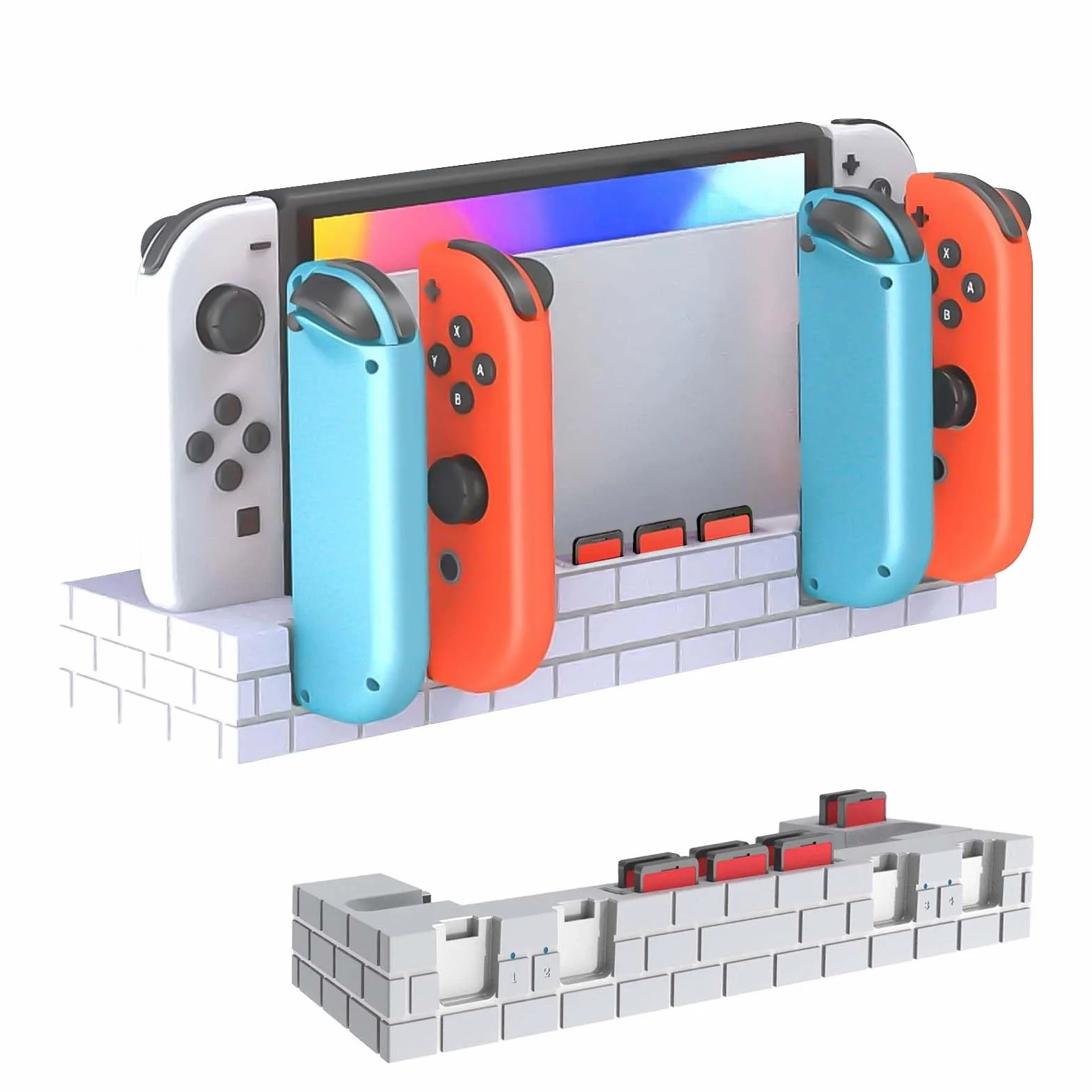 Stacja ładująca do przełączników/przełączników OLED, ładowarka do kontrolera Joy-Con, ładowanie 4 kontrolerów jednocześnie, wskaźnik ładowania pokazuje stan naładowania (biały)