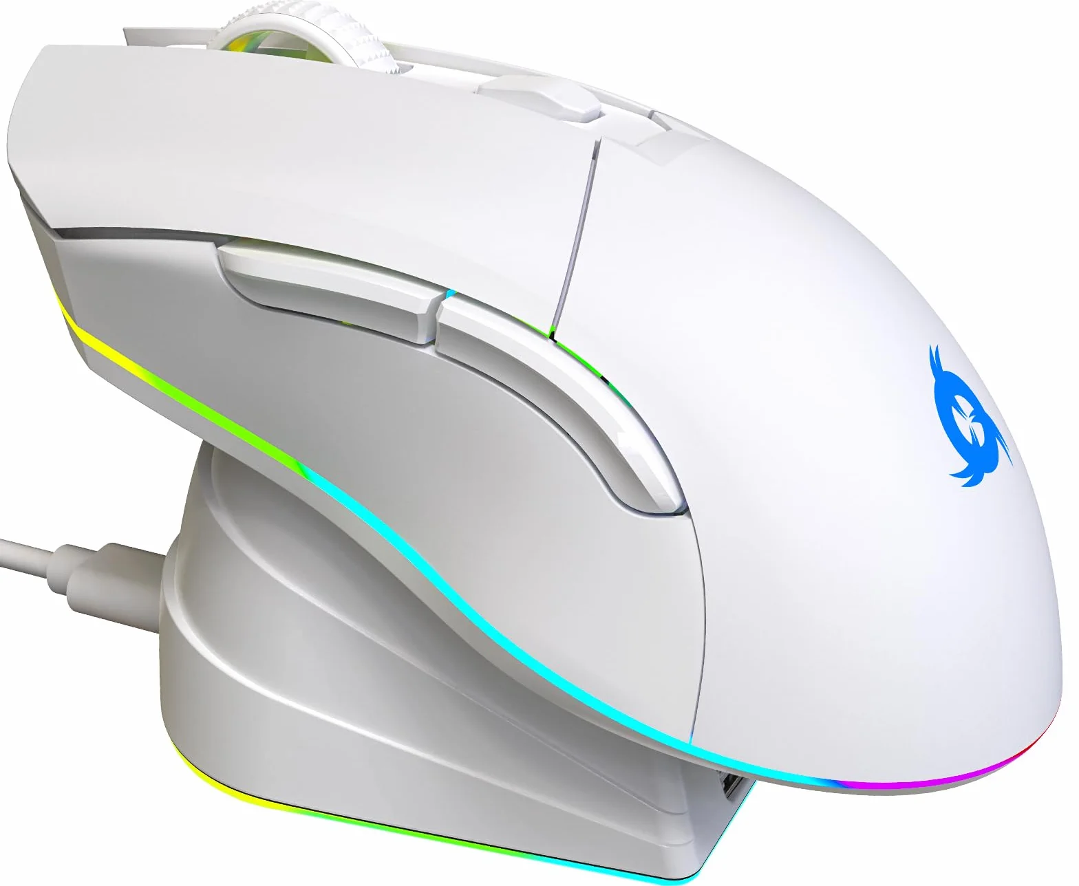 KLIM Blaze Pro - Bezprzewodowa mysz do graczy RGB z możliwością ładowania - nowość 2023 - Czujnik o wysokiej precyzji z długotrwałą baterią - 6000 DPI - mysz przewodowa i bezprzewodowa - biała
