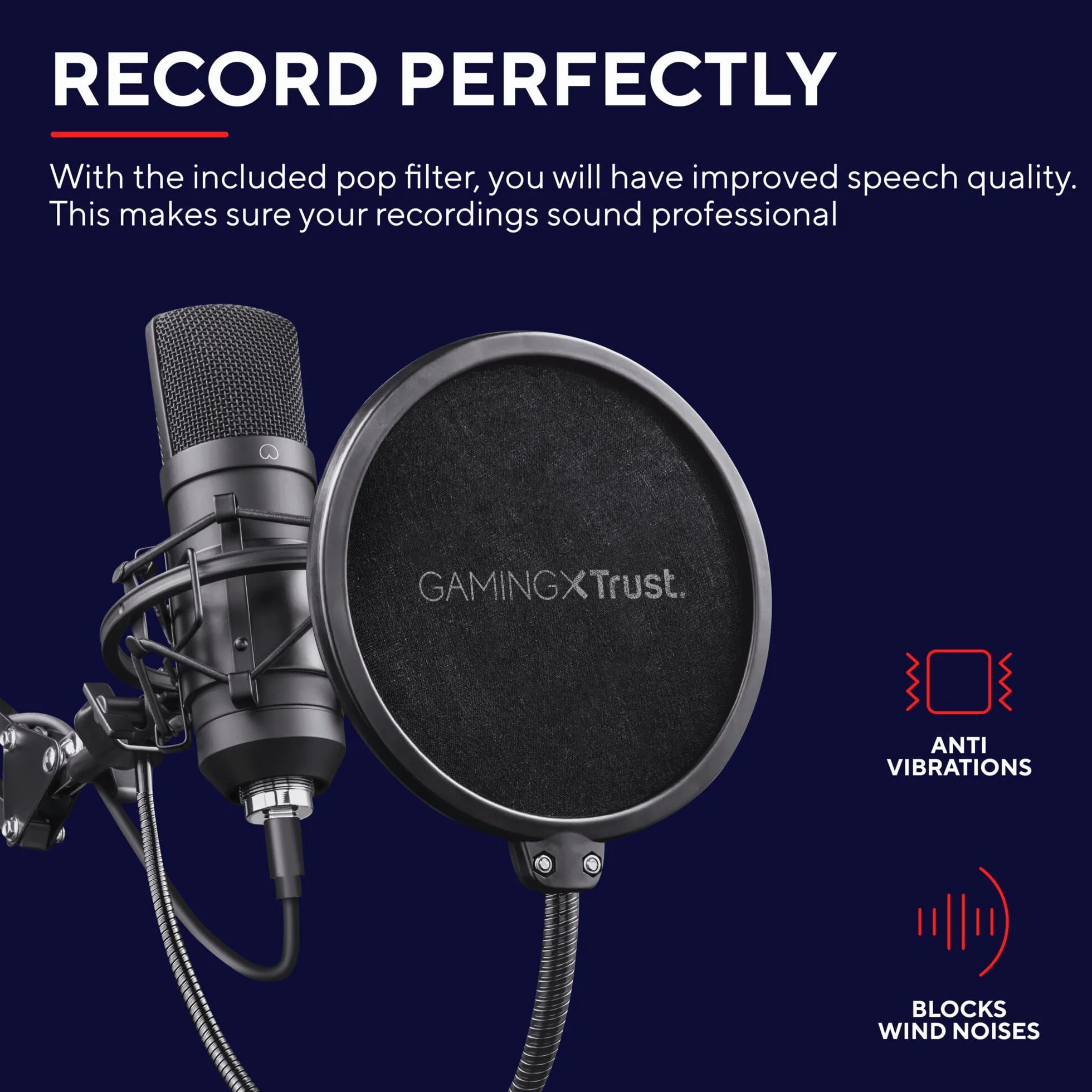 Trust Gaming GXT 252+ Emita Profesjonalny Mikrofon Studyjny z Ramieniem, Pop Filter i Kosz Antywibracyjny, Mikrofon Komputerowy USB z Wysięgnikiem, Podcast, ASMR, Nagrywanie Muzyki, Streaming, Gry