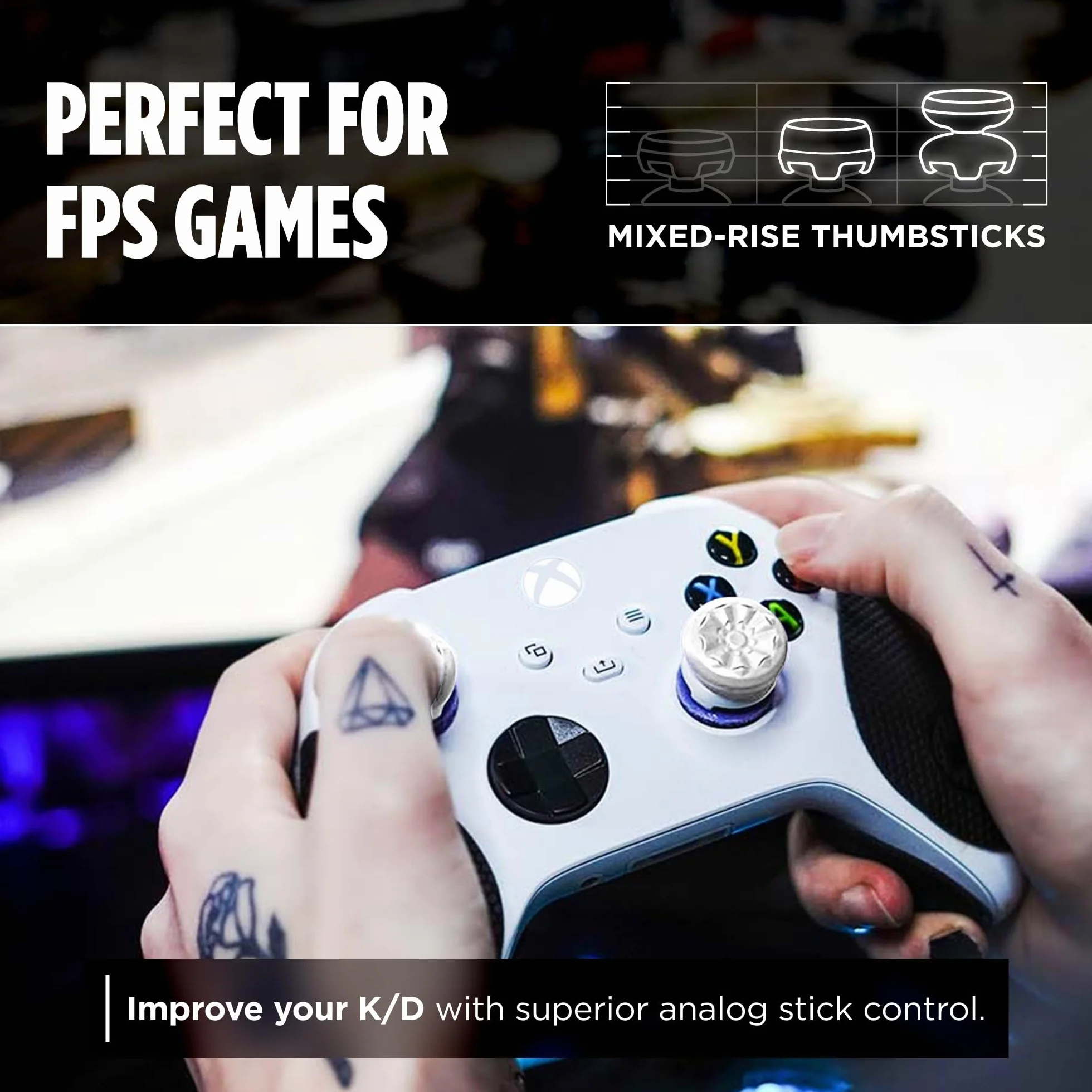 KontrolFreek FPS Freek Galaxy White do kontrolerów Xbox One i Xbox Series X | Performance Thumbsticks | 1 drążek wysoki, 1 drążek średniej wielkości | Biały