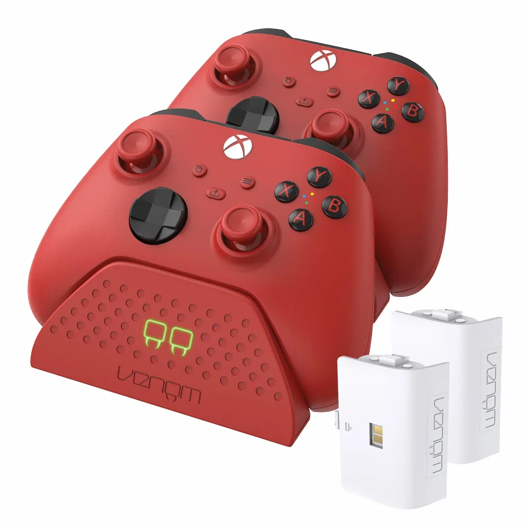 Venom – Podwójna stacja ładująca z 2 akumulatorami, czerwona (Pulse Red), (Xbox Series X i S/Xbox One)