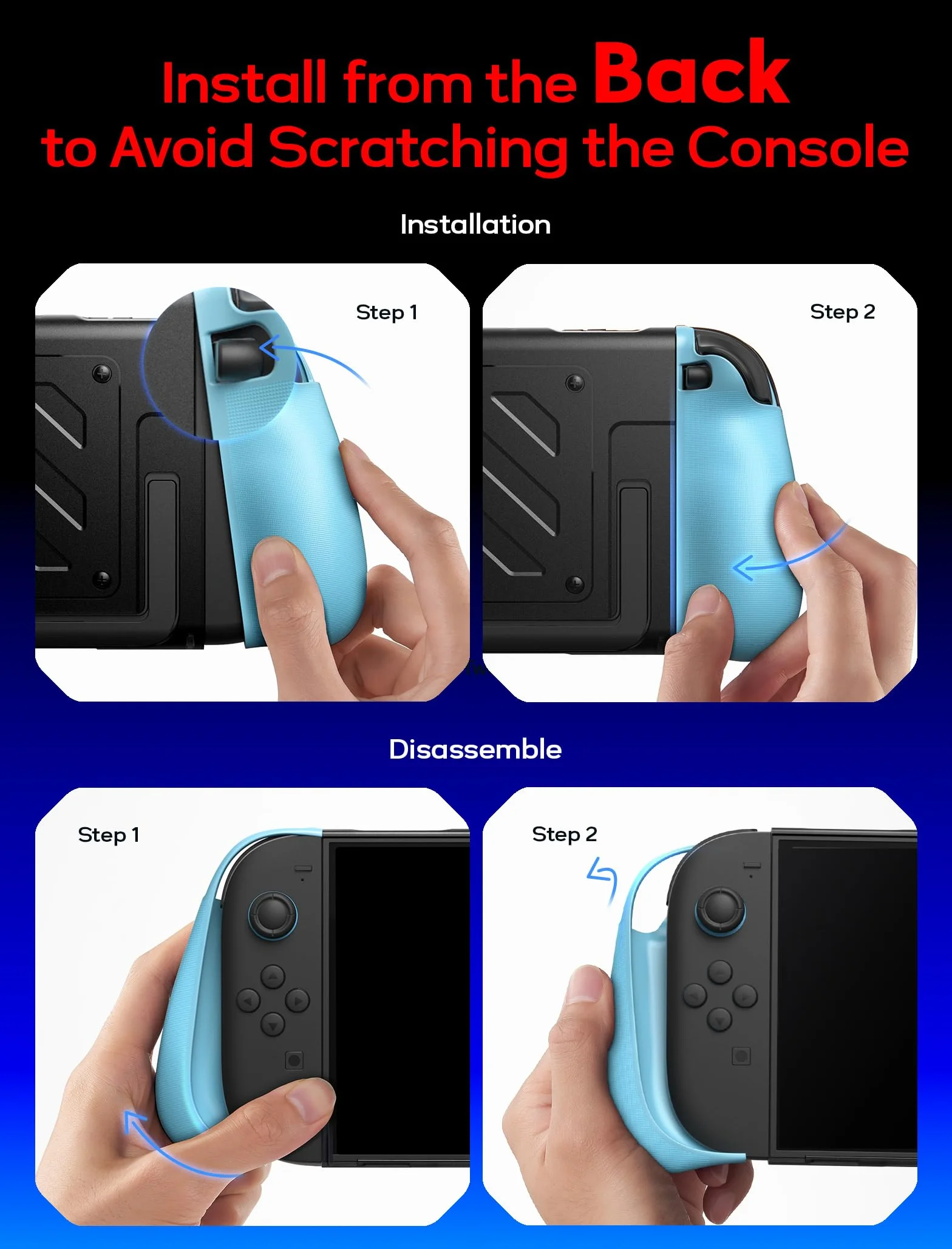 JSAUX Podzielone etui ochronne na Nitendo Switch 2, środkowa rama TPU i przednia osłona PC, antypoślizgowy ergonomiczny uchwyt, przechowywanie 10 kart do gier, obsługuje stojak, PC0114 (niebieski i
