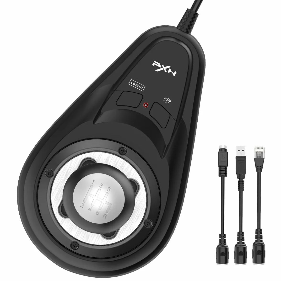 PXN A7 6-biegowa dźwignia zmiany biegów do kierownicy wstecznej, gałka wysoka/niska prędkość, 3 kable (USB, RJ11, DIN), H-Shifter, uniwersalna