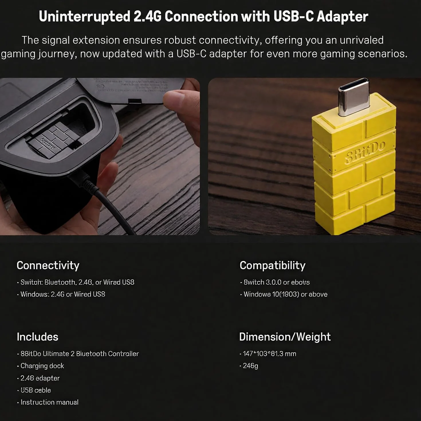 LONGYI 8BitDo Ultimate 2 kontroler Bluetooth z joystickami TMR do Switch 1/2, Windows PC, kontroler gamingowy z przełączanym efektem pogłosu/dotykowymi wyzwalaczami, pierścieniem ognia RGB, stacją