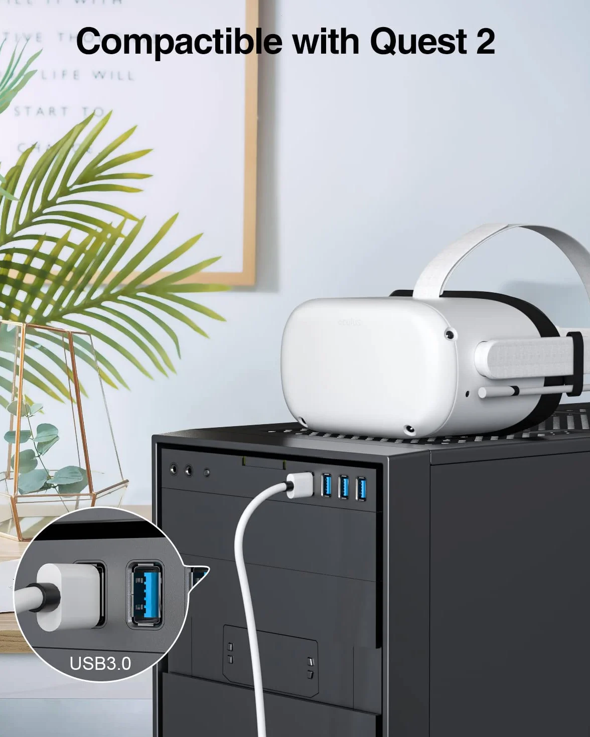 Kabel łączący 2 w 1, kompatybilny z Oculus/Meta Quest 2, z oddzielną funkcją ładowania USB C do zestawu słuchawkowego VR, 5 metrów, USB 3.0 na typ C, akcesoria do Steam VR/PC do gier