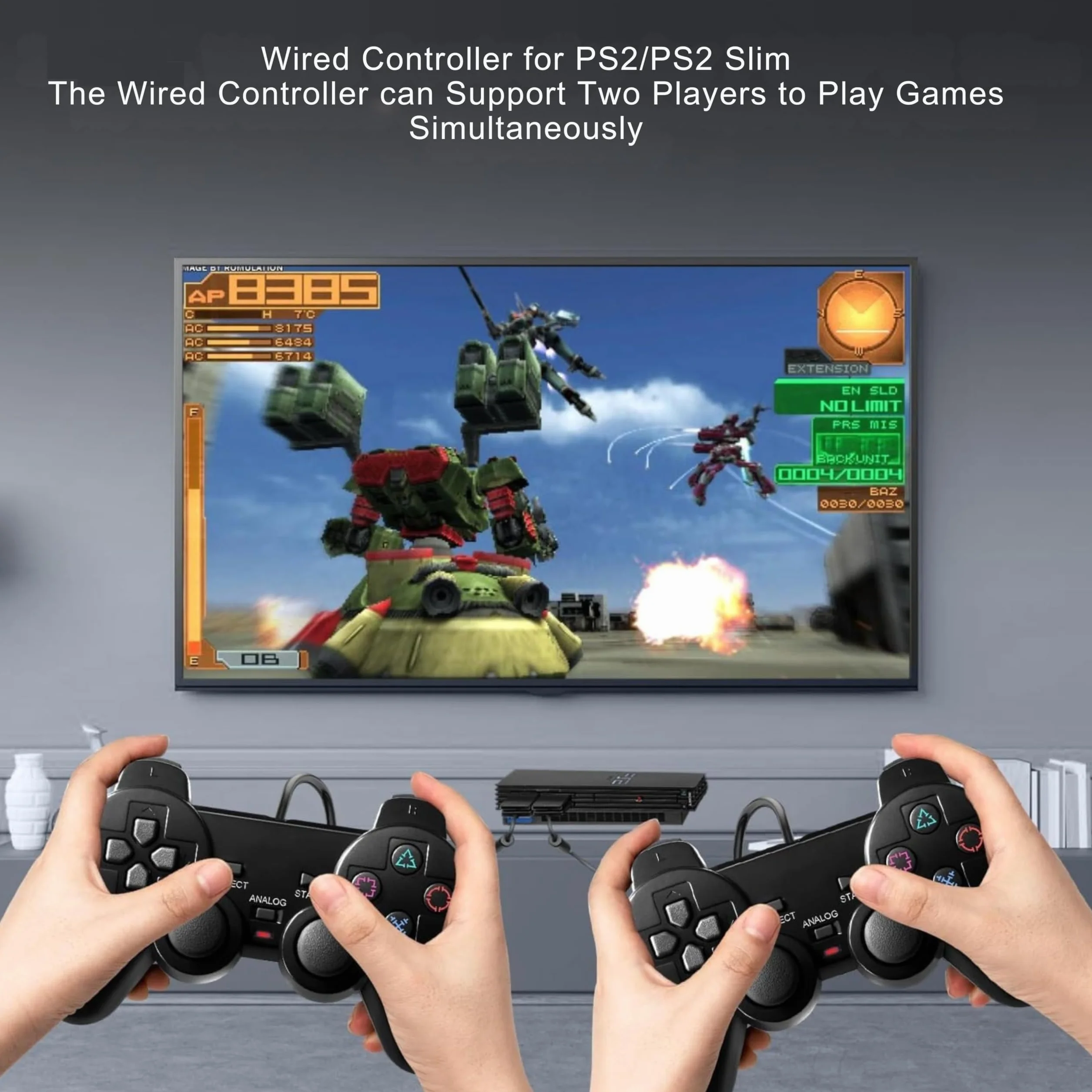 Kontroler przewodowy FLLAGG20 kompatybilny z PS2 PS1 PSX, czarny, analogowy, podwójne silniki wibracyjne