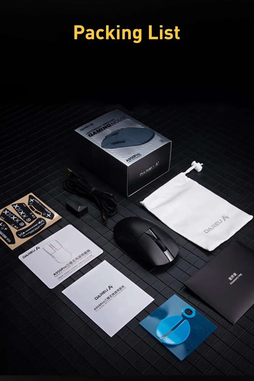 DAREU A950PRO 4K Bezprzewodowa Mysz do Gier 55g PAW3395 26K DPI 4 kHz