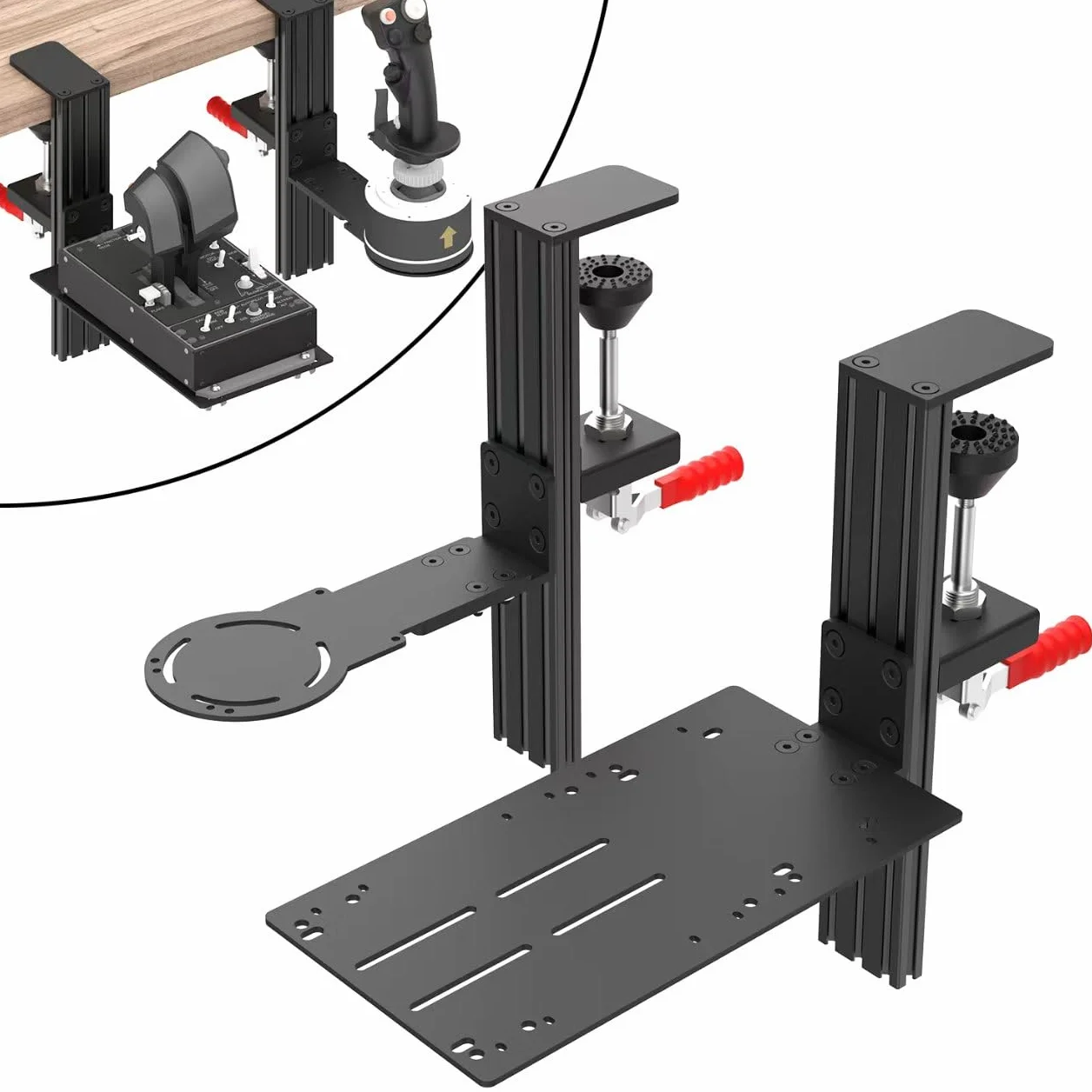 Montaż na biurku: Kompatybilny z Thrustmaster HOTAS Warthog, VKB STECS, VKB Gunfighter, Winwing Orion 1/2, VPC T-50CM3 Virpil (gaśnice i joysticki)