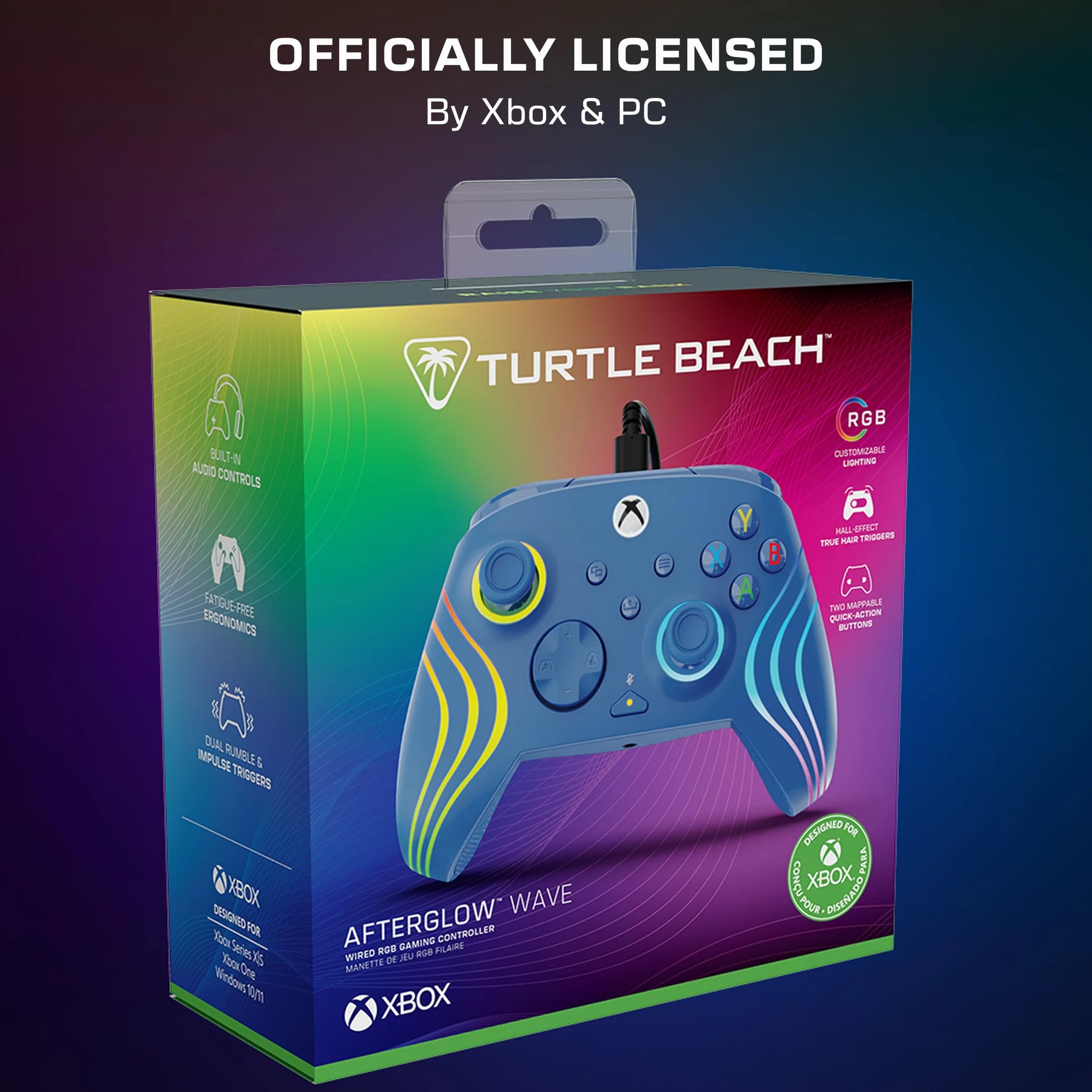 Turtle Beach Afterglow Wave Kontroler do gier RGB na niebiesko – Licencjonowany dla Xbox Series X lub S, Xbox One i Windows