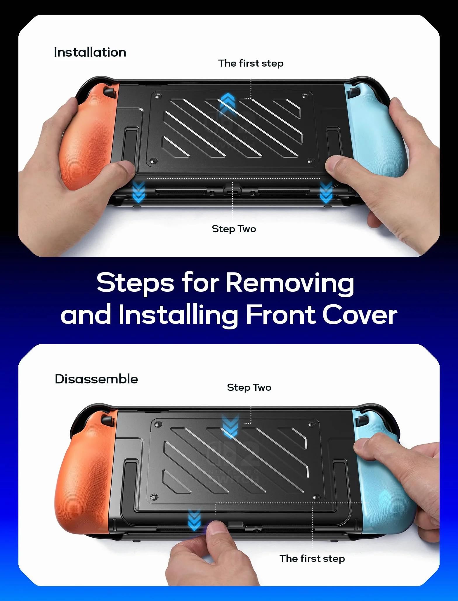 JSAUX Podzielone etui ochronne na Nitendo Switch 2, środkowa rama TPU i przednia osłona PC, antypoślizgowy ergonomiczny uchwyt, przechowywanie 10 kart do gier, obsługuje stojak, PC0114 (niebieski i