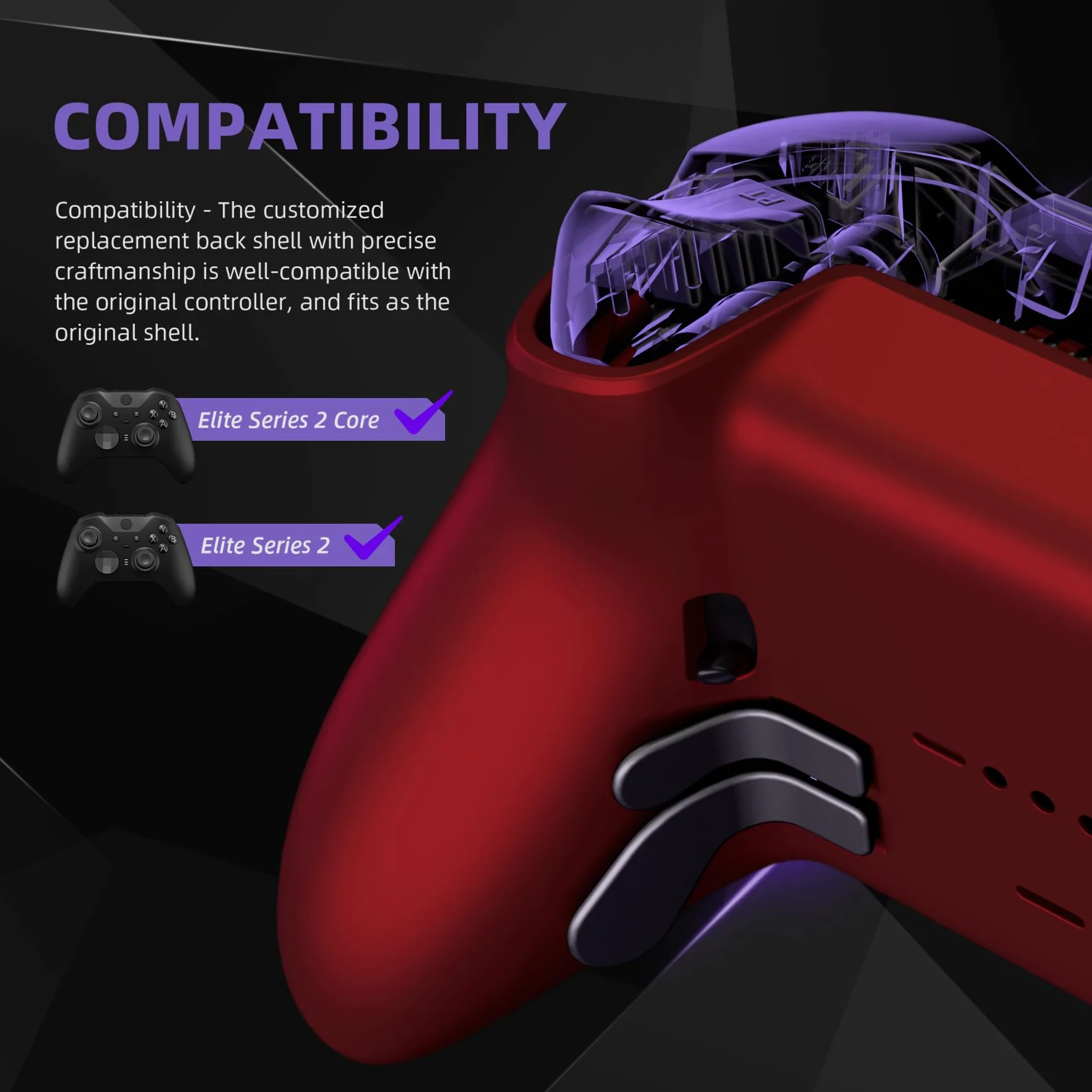 eXtremeRate Zapasowa dolna obudowa do kontrolera Xbox Elite Series 2, niestandardowa szkarłatna czerwona tylna obudowa do kontrolera bezprzewodowego Xbox Elite Series 2 Core Model 1797 - BEZ