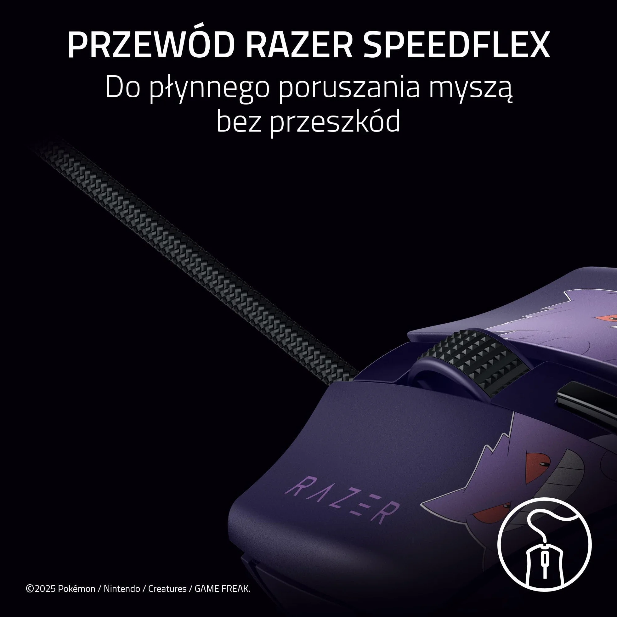 Razer Cobra Gengar Edition - Lekka przewodowa mysz do gier - Czujnik 8500 DPI - 58 g - Przełączniki optyczne trzeciej generacji - Podświetlenie Chroma - Kabel Speedflex - PC/MAC | Pokémon Gengar