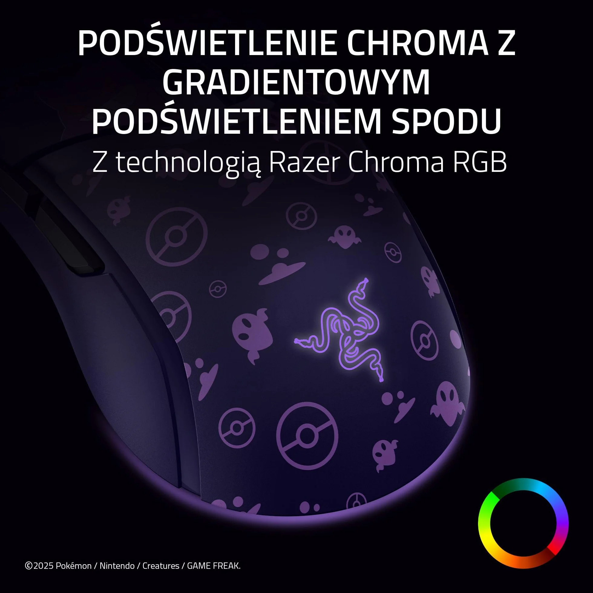 Razer Cobra Gengar Edition - Lekka przewodowa mysz do gier - Czujnik 8500 DPI - 58 g - Przełączniki optyczne trzeciej generacji - Podświetlenie Chroma - Kabel Speedflex - PC/MAC | Pokémon Gengar
