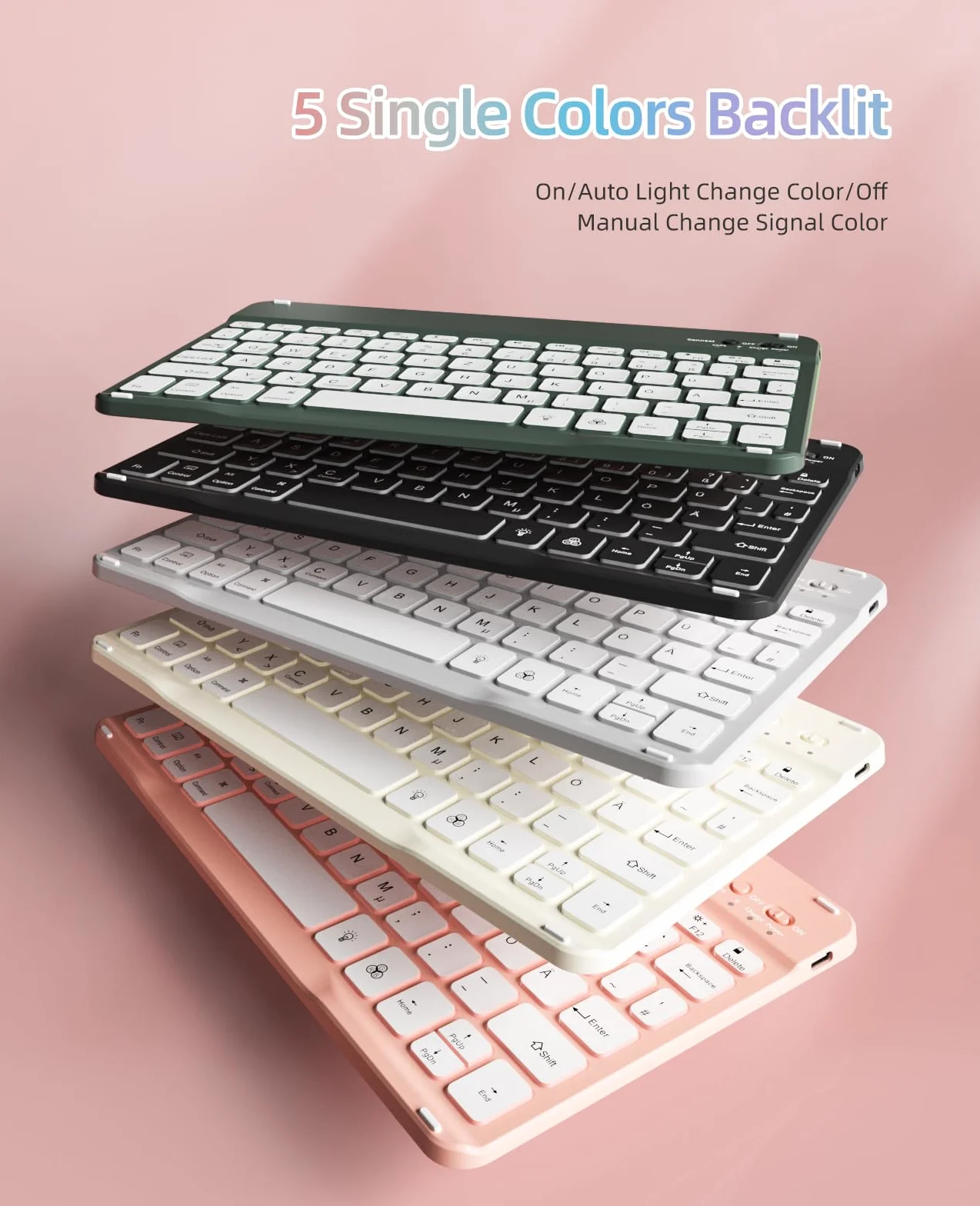 JKSML Etui na klawiaturę do iPada 9./ 8./ 7.generacji (2021/2020/2019) z uchwytem na rysik, miękkie etui ochronne z TPU, zdejmowana klawiatura Bluetooth QWERTZ do iPada 10,2 cala (różowe)