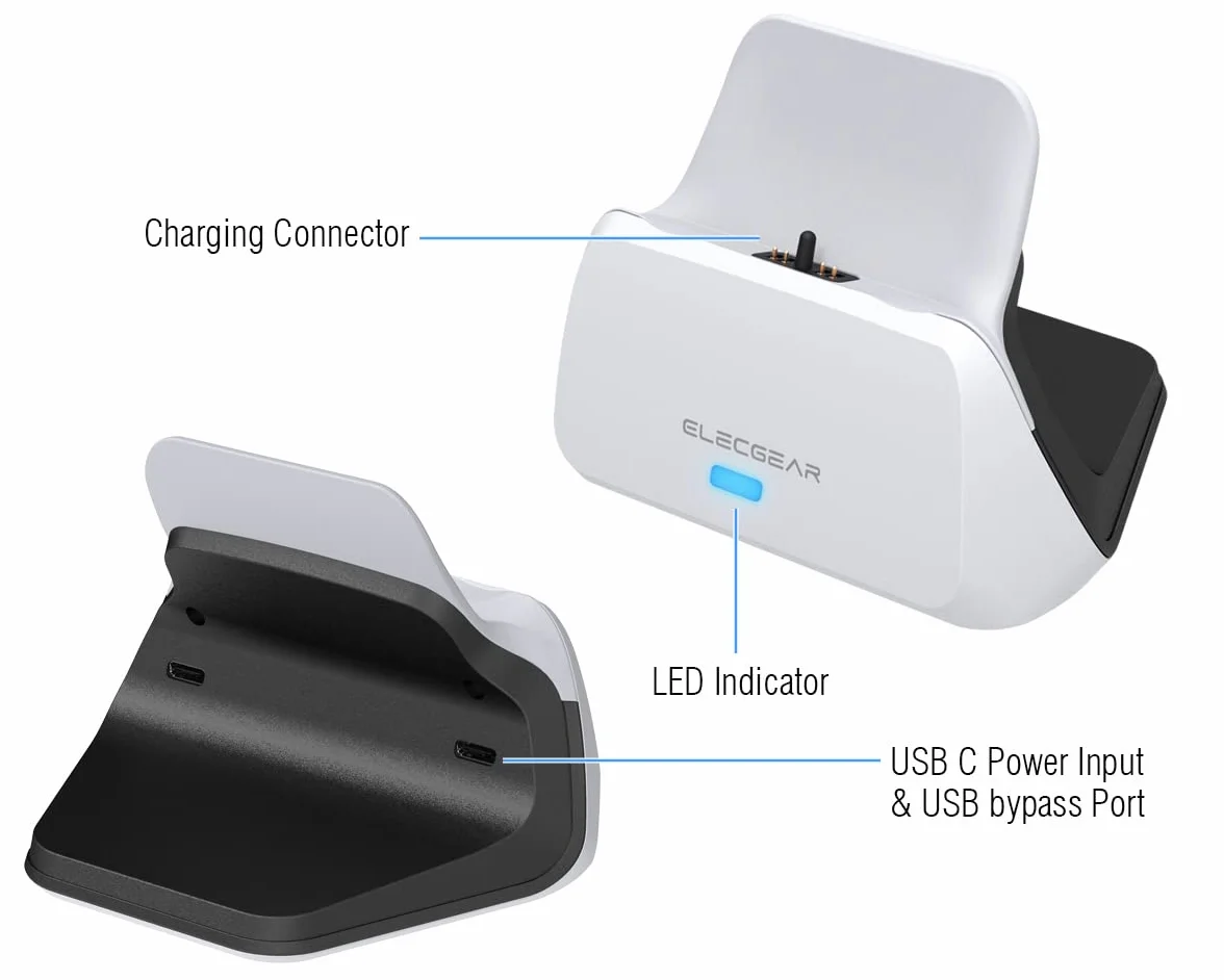 ElecGear Stacja ładująca Solo dla Kontrolera PS5, Uchwytem ściennym i Biurkiem Stacja Dokująca z ładowarką USB dla kontrolera bezprzewodowego PlayStation 5 DualSense