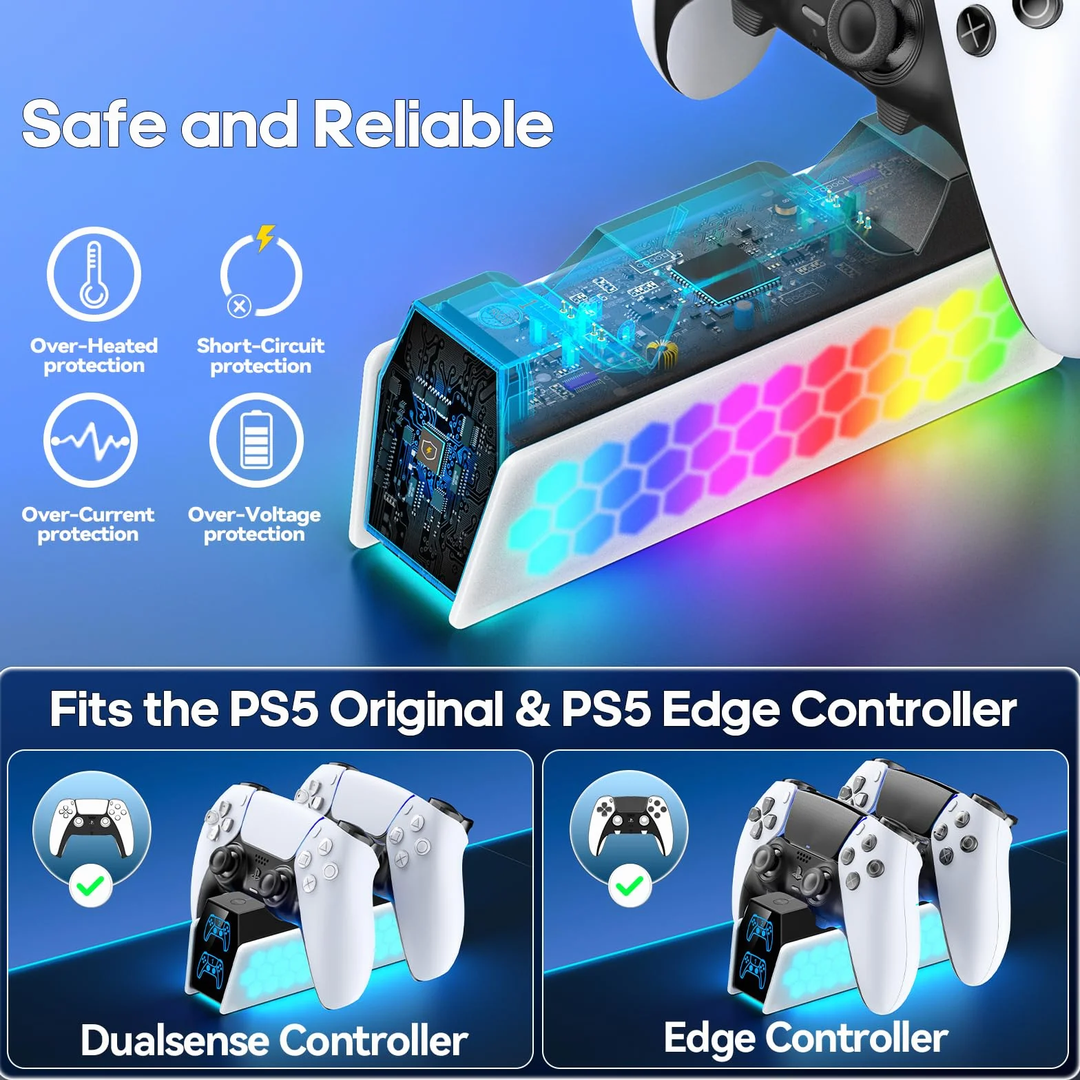 KDD Stacja ładująca do kontrolera PS 5 i PS5 Edge, ładowarka kontrolera PS5 ze wskaźnikiem LED, akcesoria do Playstation 5 stacja ładująca z kablem USB-C