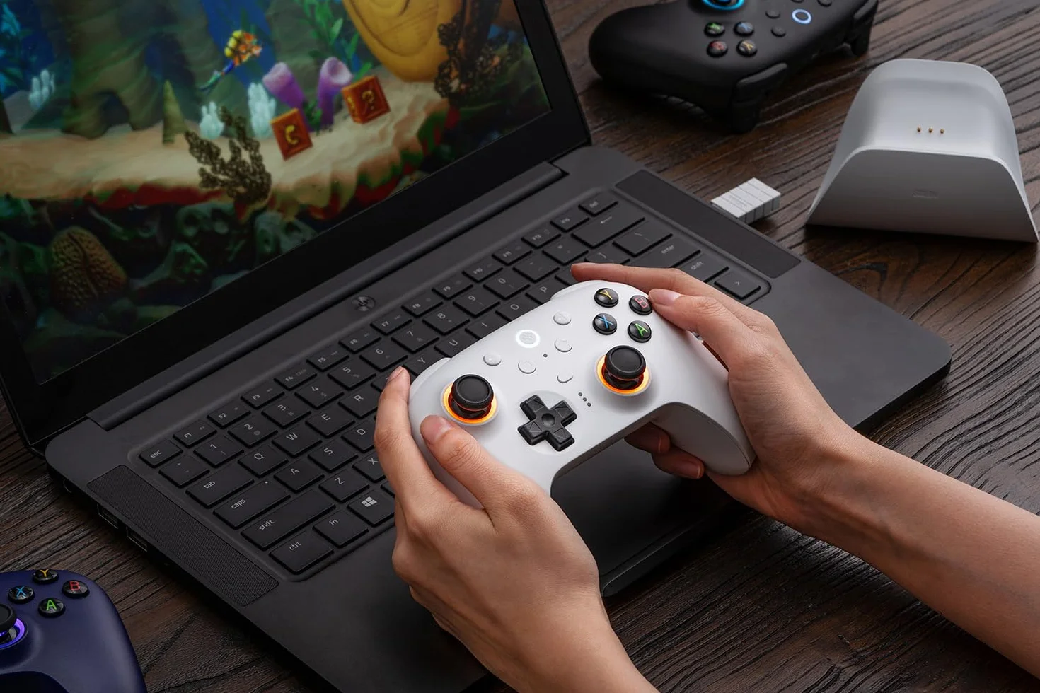 8BitDo Ultimate 2 Wireless Controller for Windows PC, Apple, Steam & Android, Gaming Controller with TMR Joysticks, Hall/Tactile Triggers, 1000Hz Polling Rate, White