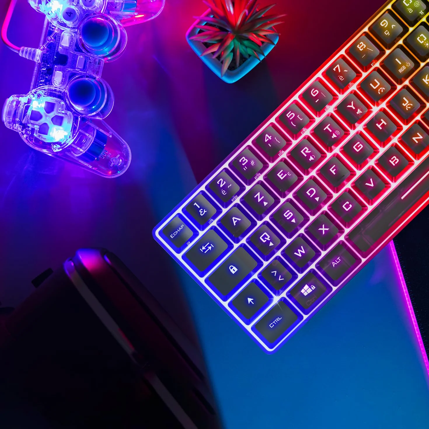 Spirit Of Gamer - Pro K2, pół-mechaniczna przewodowa klawiatura gamingowa, kompaktowy format TKL 60%, 62 klawisze, w tym 24 antyghosting, tęczowe podświetlenie RGB, regulowana wysokość, czarna